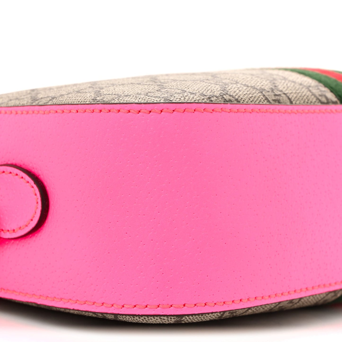 GG Supreme Monogram Textured Dollar Calfskin Web Ophidia Small Crossbody Bag Beige Ebony Fuchsia