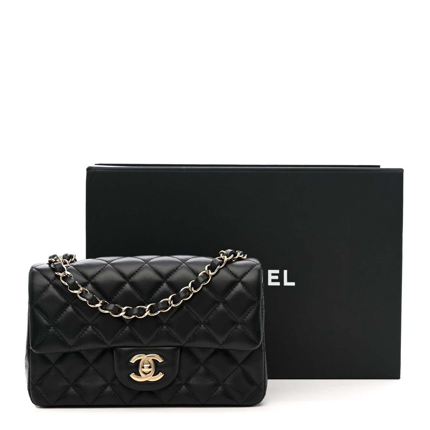 Lambskin Quilted Mini Rectangular Flap Black