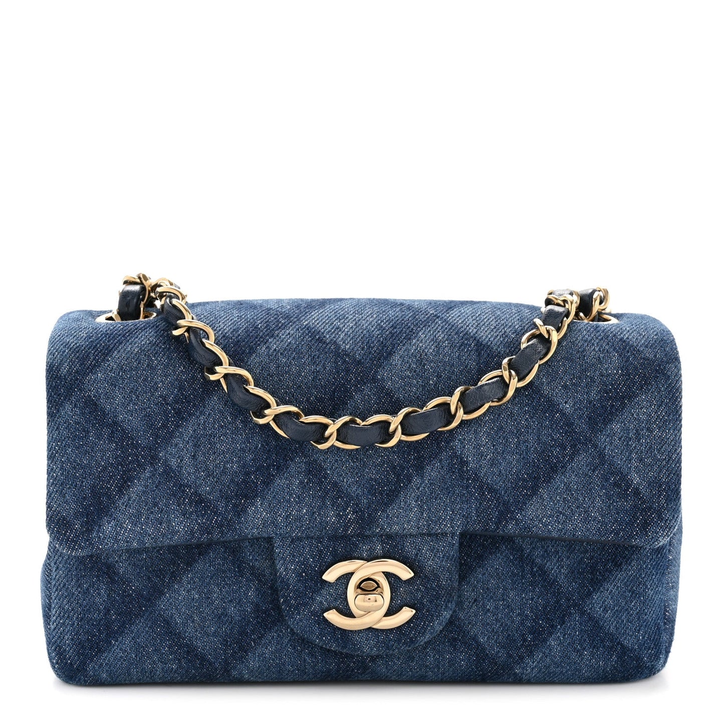 Printed Denim Quilted Mini Rectangular Flap Dark Blue