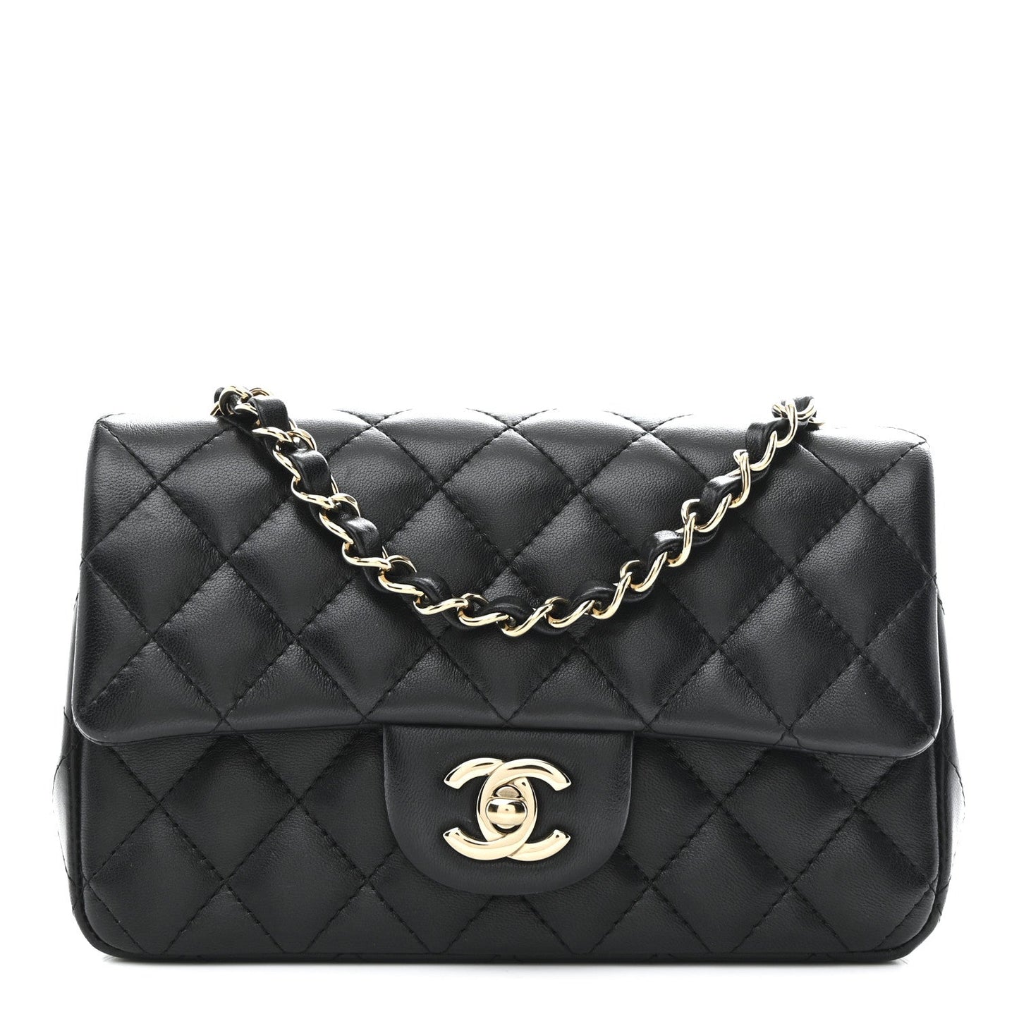 Lambskin Quilted Mini Rectangular Flap Black