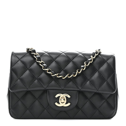 Lambskin Quilted Mini Rectangular Flap Black
