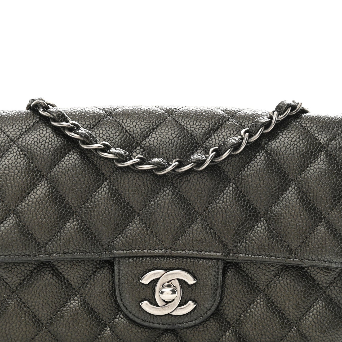 Metallic Caviar Quilted Mini Rectangular Flap Dark Grey