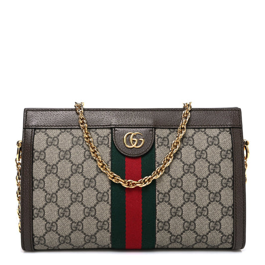 GG Supreme Monogram Web Small Ophidia Chain Shoulder Bag Brown