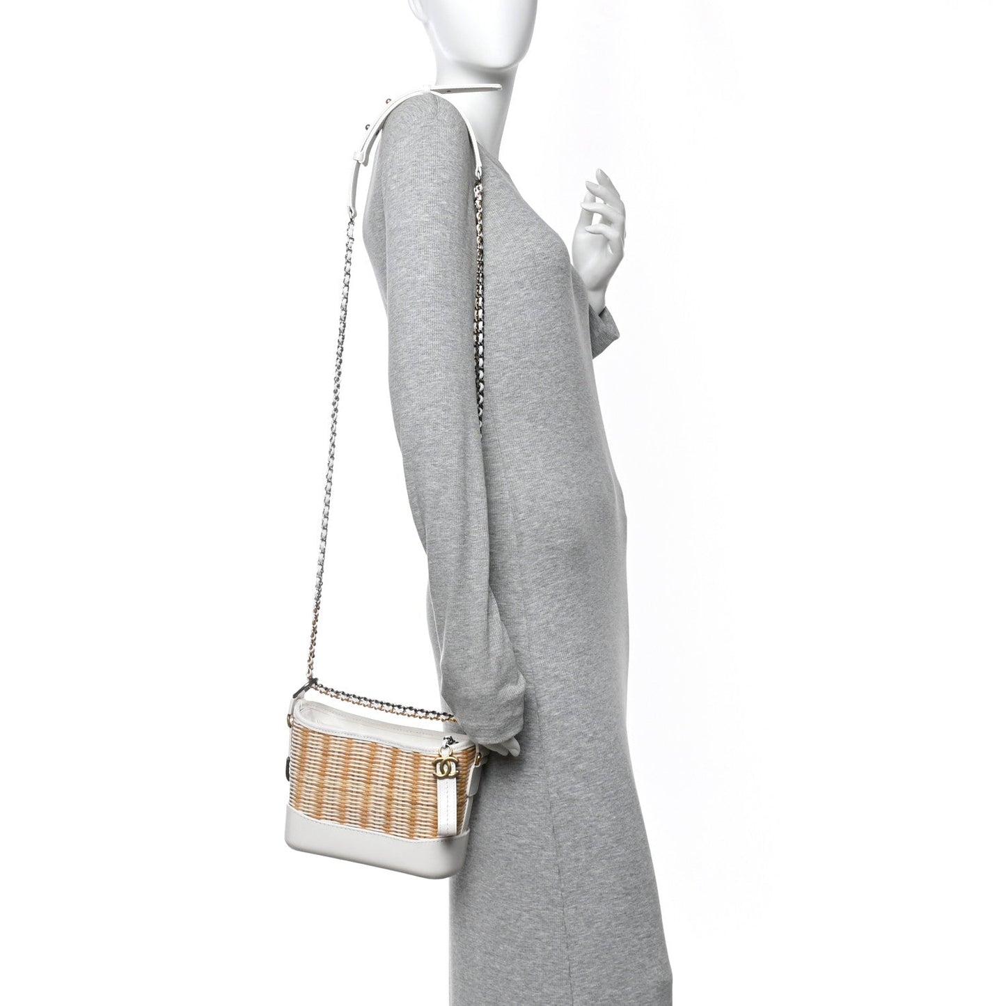 Rattan Calfskin Small Gabrielle Hobo Beige Ivory