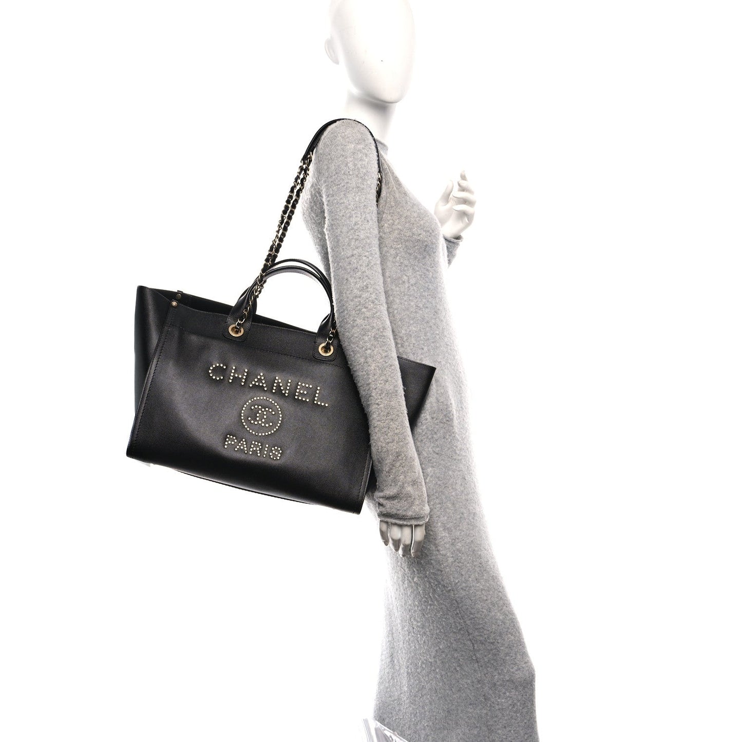 Caviar Medium Studded Deauville Tote Black