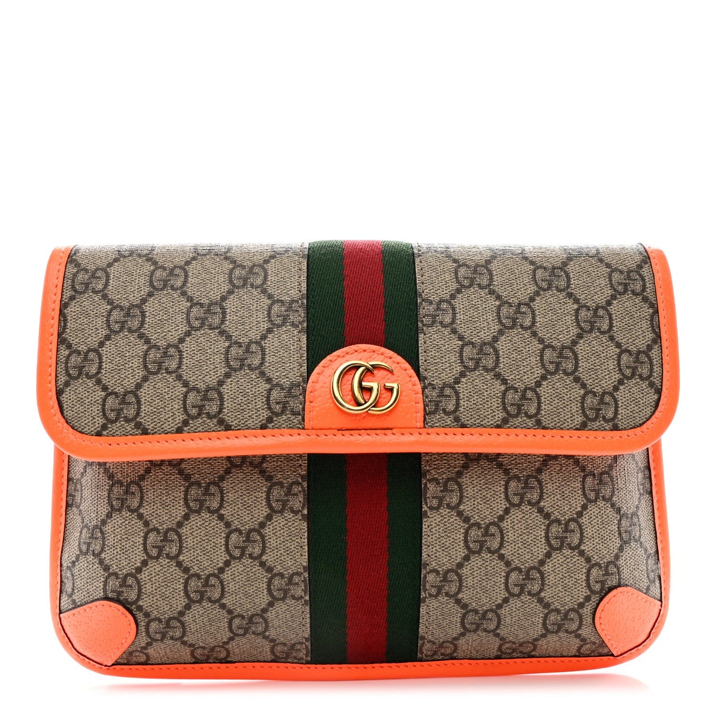 GG Supreme Monogram Web Small Ophidia Belt Bag Beige Ebony Orange Fluo