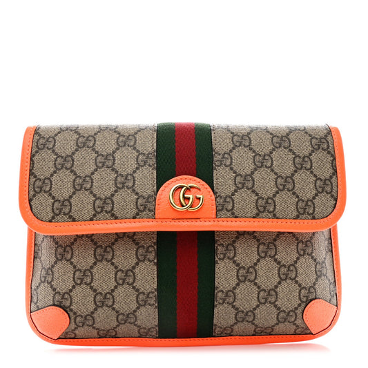 GG Supreme Monogram Web Small Ophidia Belt Bag Beige Ebony Orange Fluo