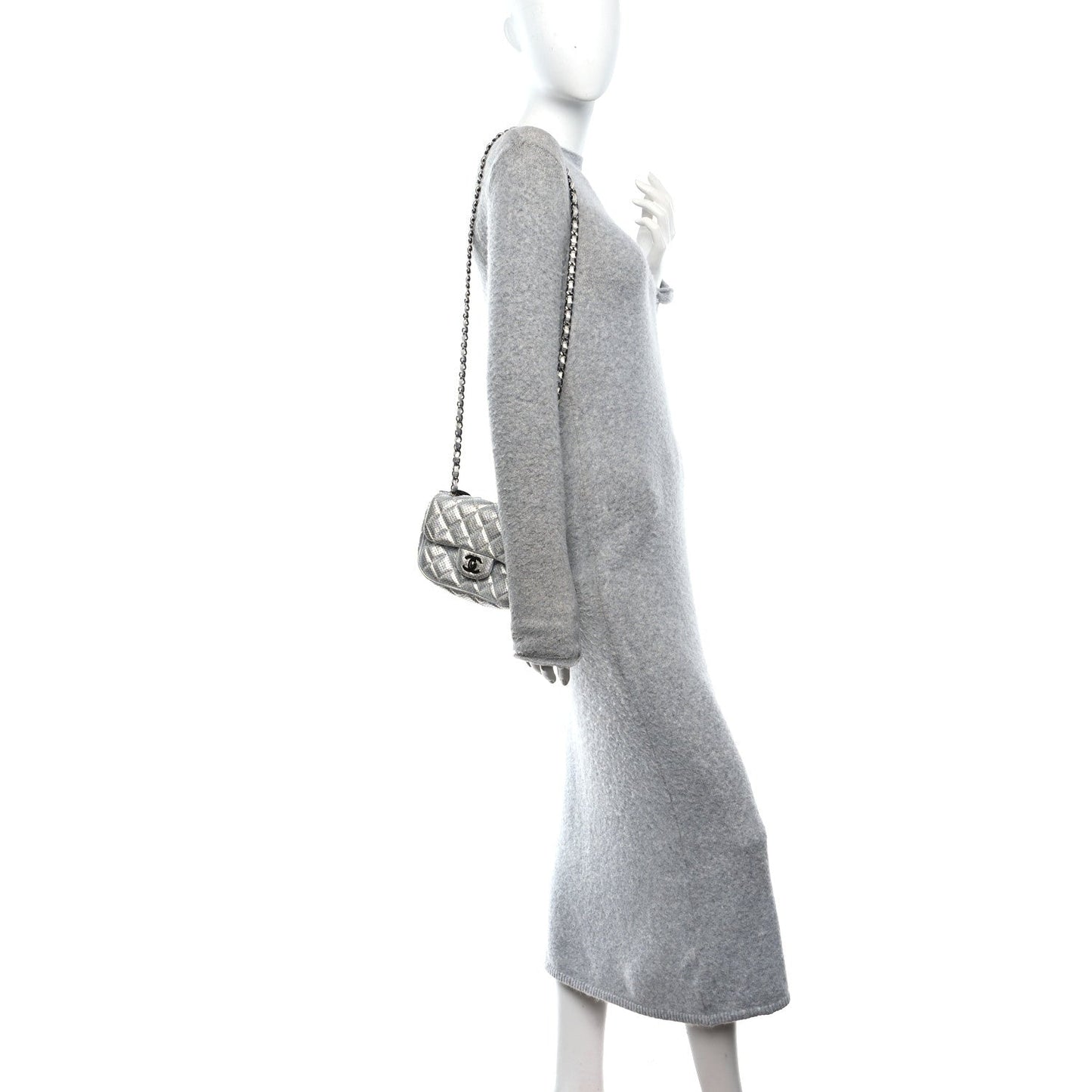 Metallic Lambskin Perforated Mini Rectangular Flap Silver