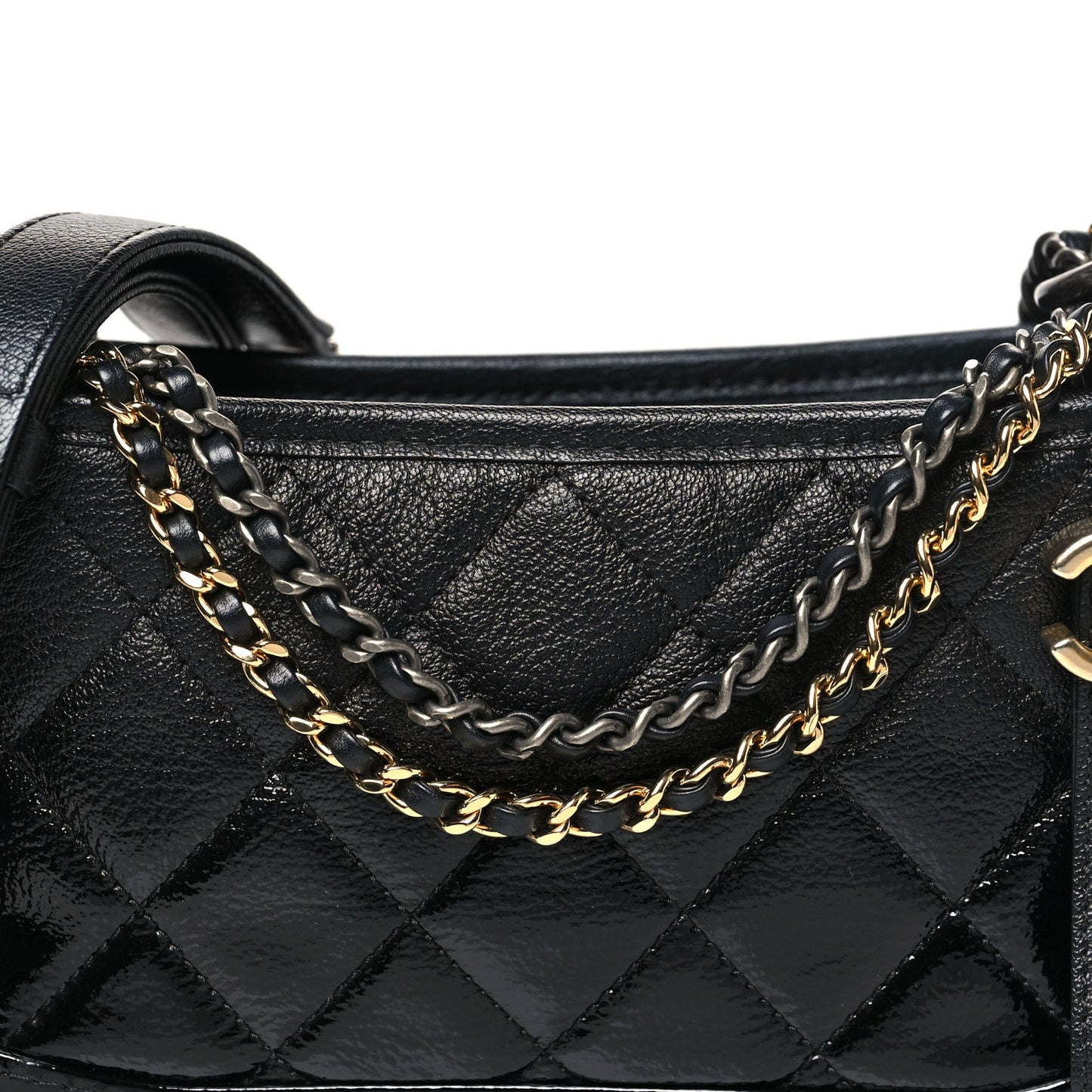 Patent Goatskin Quilted Small Gabrielle Hobo Black