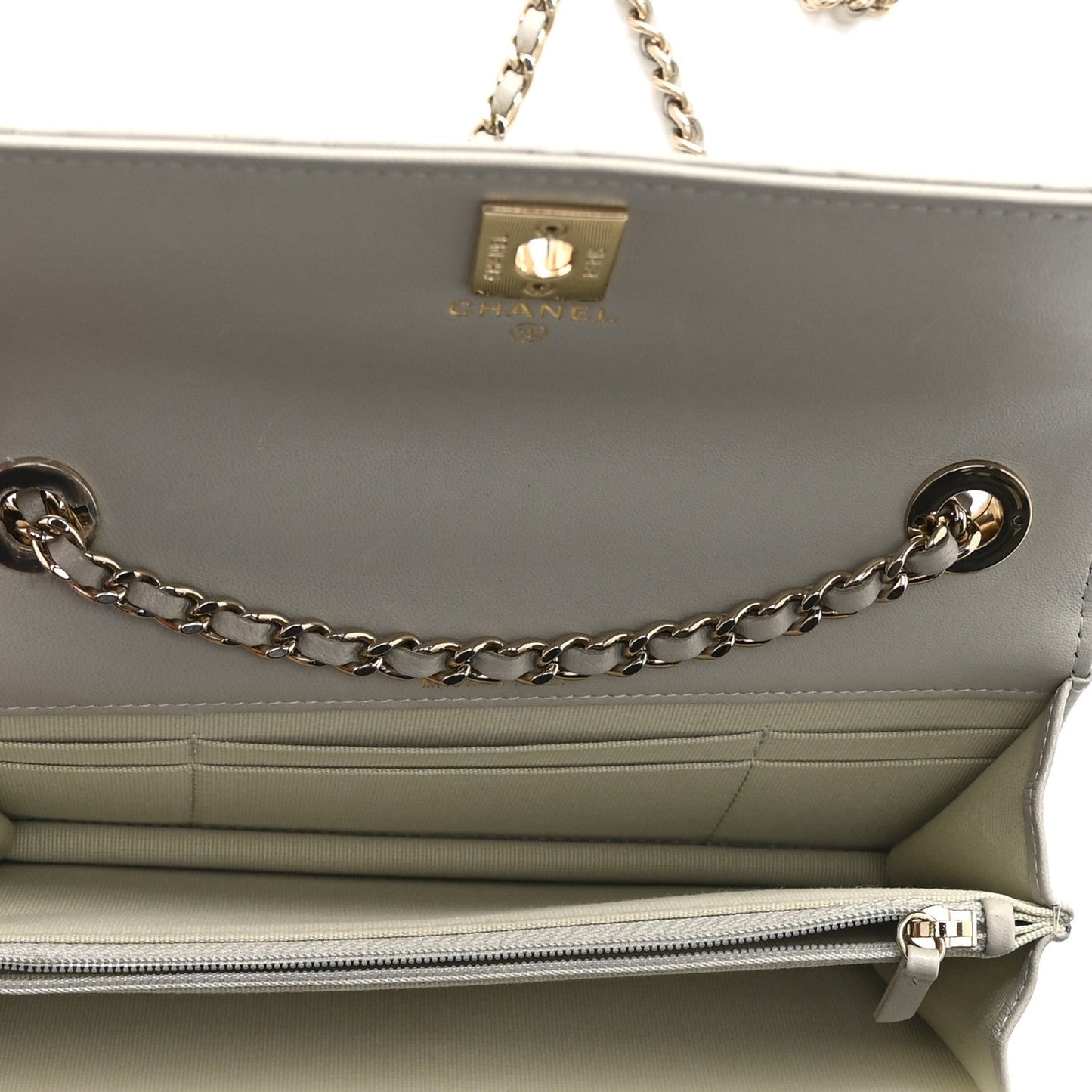 Lambskin Quilted Trendy CC Dual Handle Clutch With Chain Grey