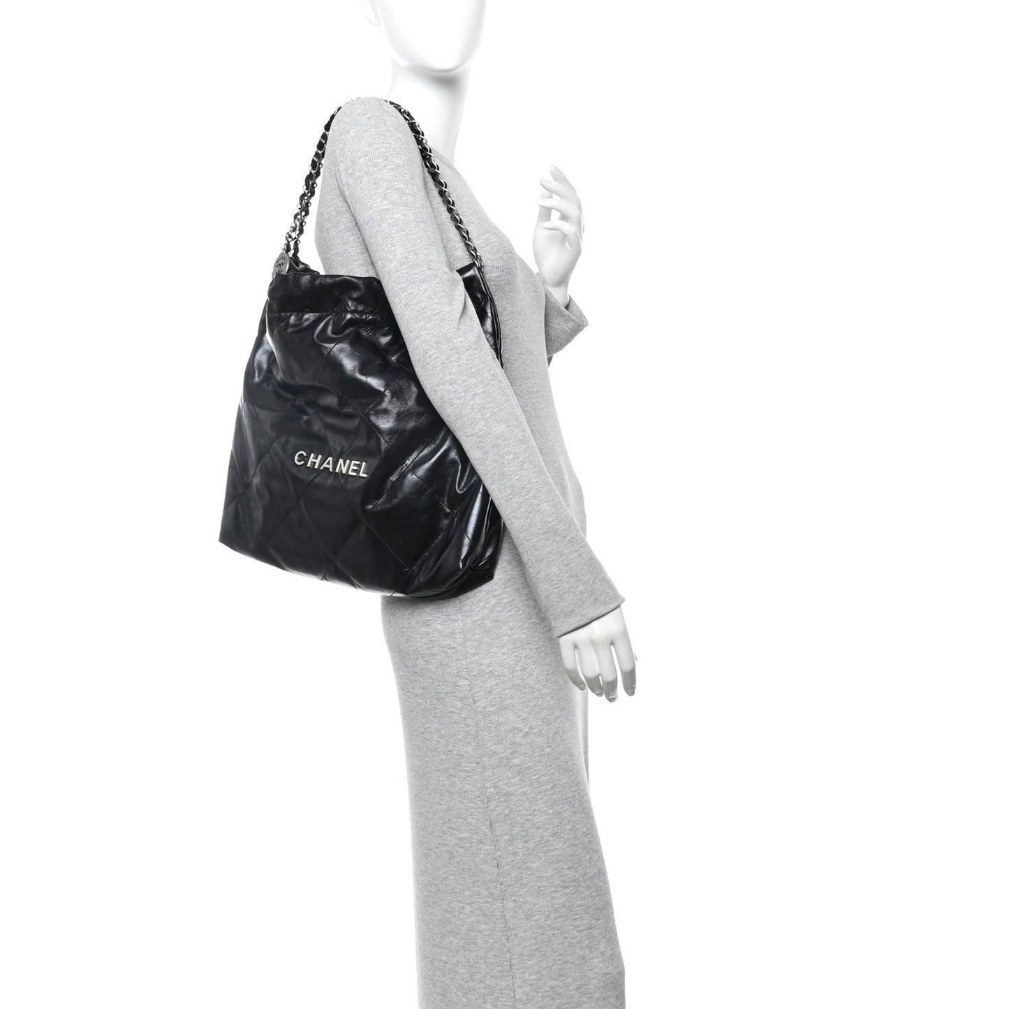 Shiny Calfskin Quilted Chanel 22 Black