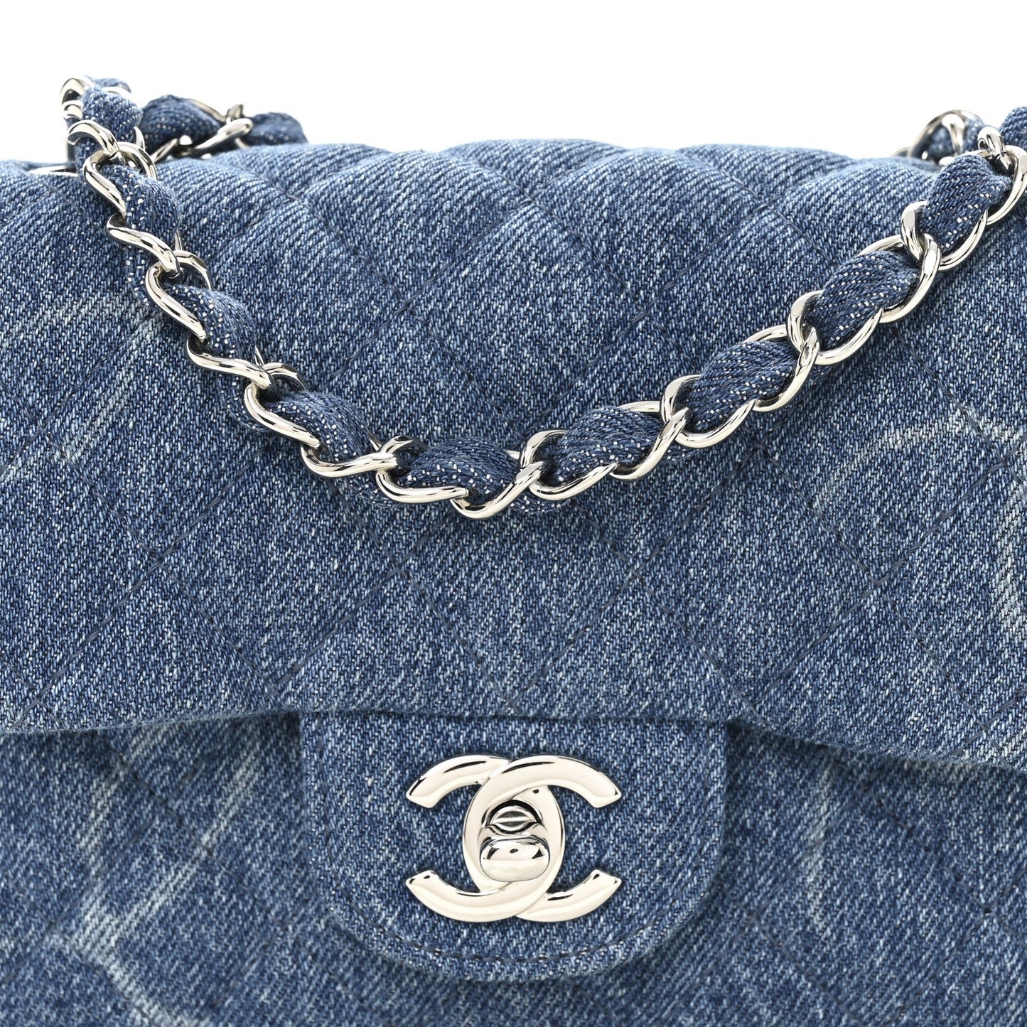 Denim CC Quilted Mini Square Flap Blue