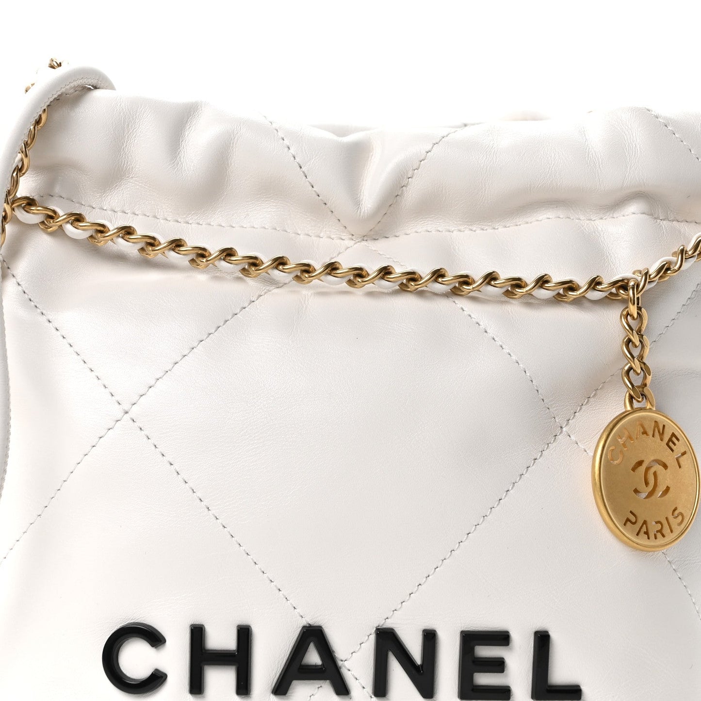 Shiny Calfskin Quilted Mini Chanel 22 White Black
