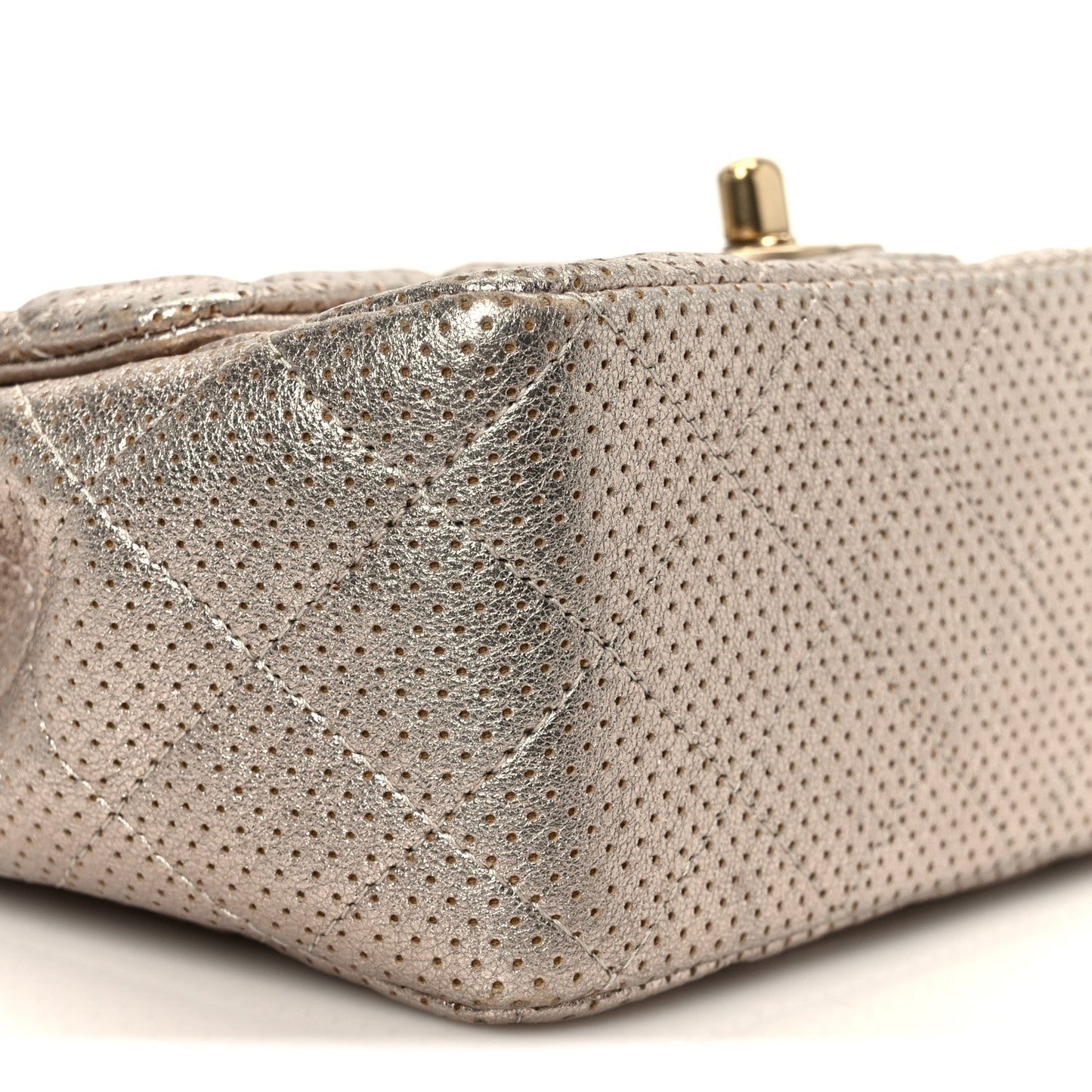Metallic Lambskin Perforated Mini Square Flap Light Pink