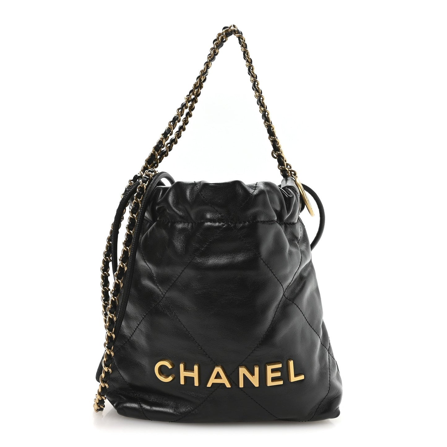 Shiny Calfskin Quilted Mini Chanel 22 Black