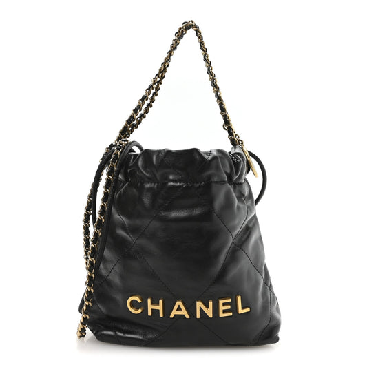 Shiny Calfskin Quilted Mini Chanel 22 Black
