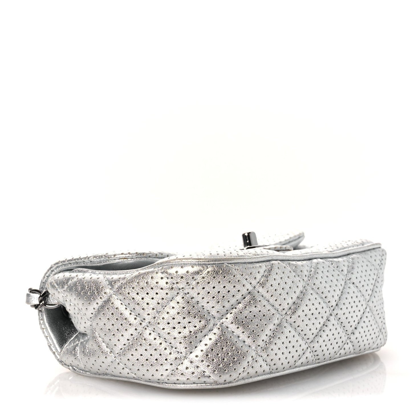 Metallic Lambskin Perforated Mini Rectangular Flap Silver