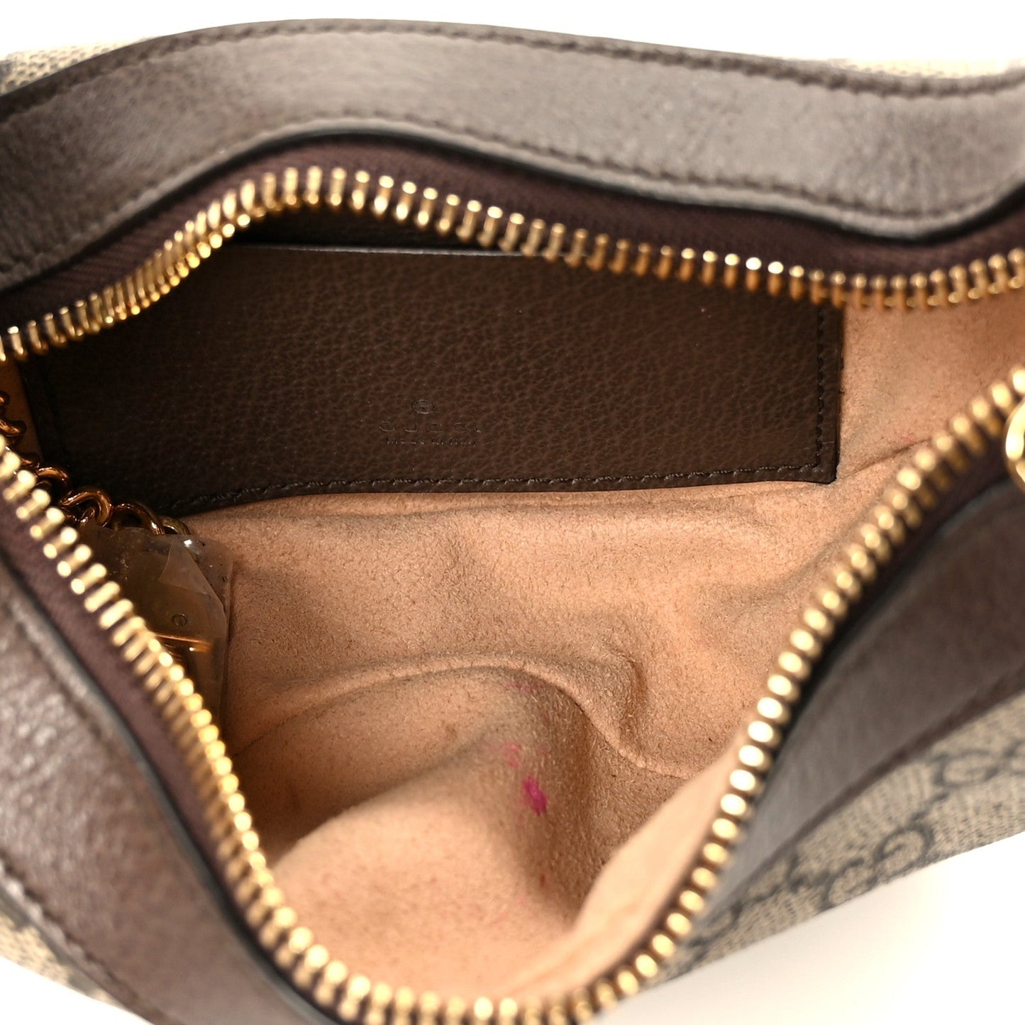 GG Supreme Monogram Textured Calfskin Web Mini Ophidia Half Moon Hobo Beige Ebony New Acero