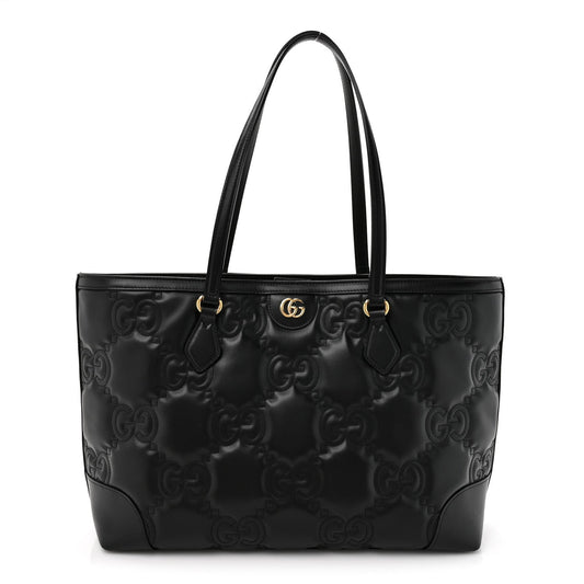 Calfskin GG Matelasse Medium Ophidia Shopping Tote Black