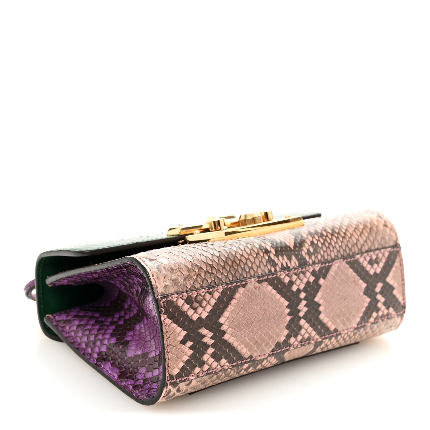 Snakeskin Small Padlock Shoulder Bag Green Pink Purple