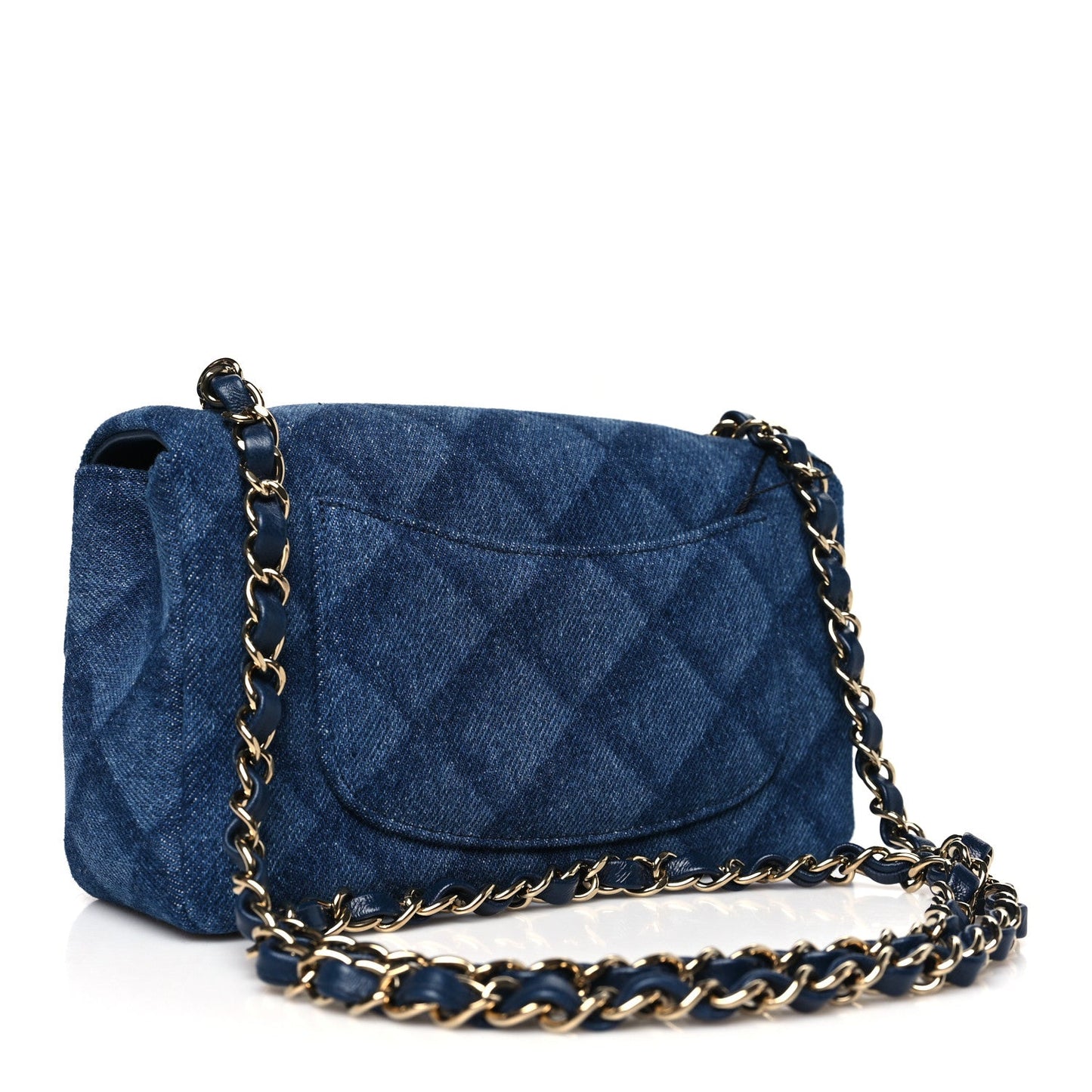 Printed Denim Quilted Mini Rectangular Flap Dark Blue