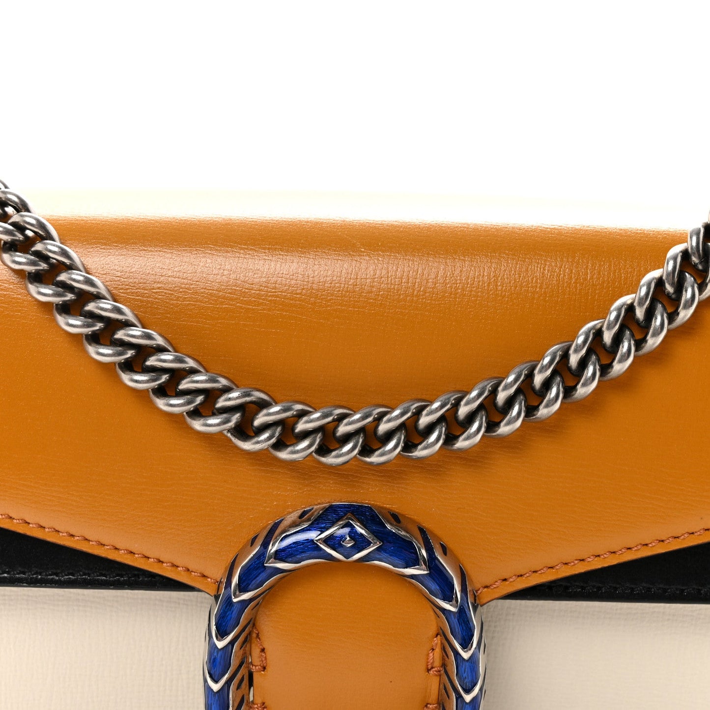 Azalea Calfskin Enamel Tri-Color Small Dionysus Shoulder Bag Mystic White Sun Oil Black Electric Blue