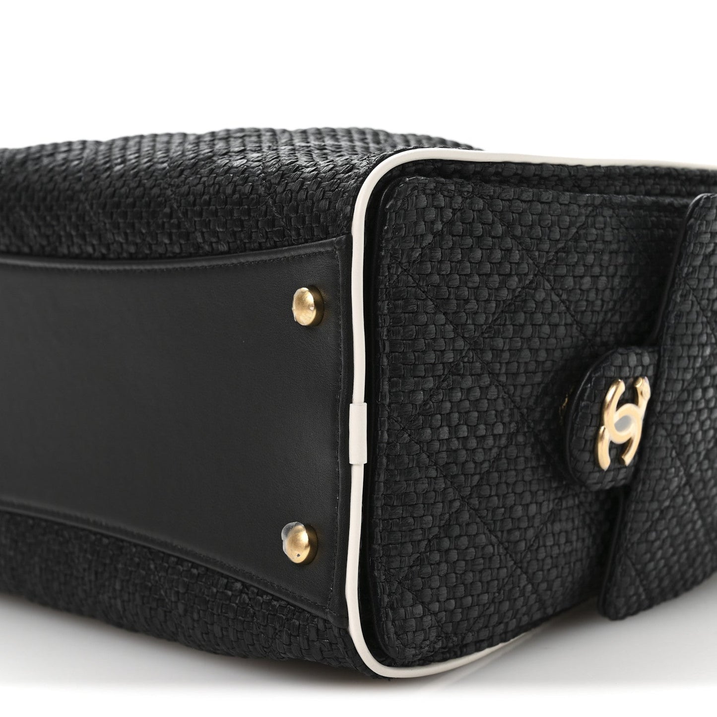 Braided Raffia Calfskin Small Chanel 25 Handbag Black White