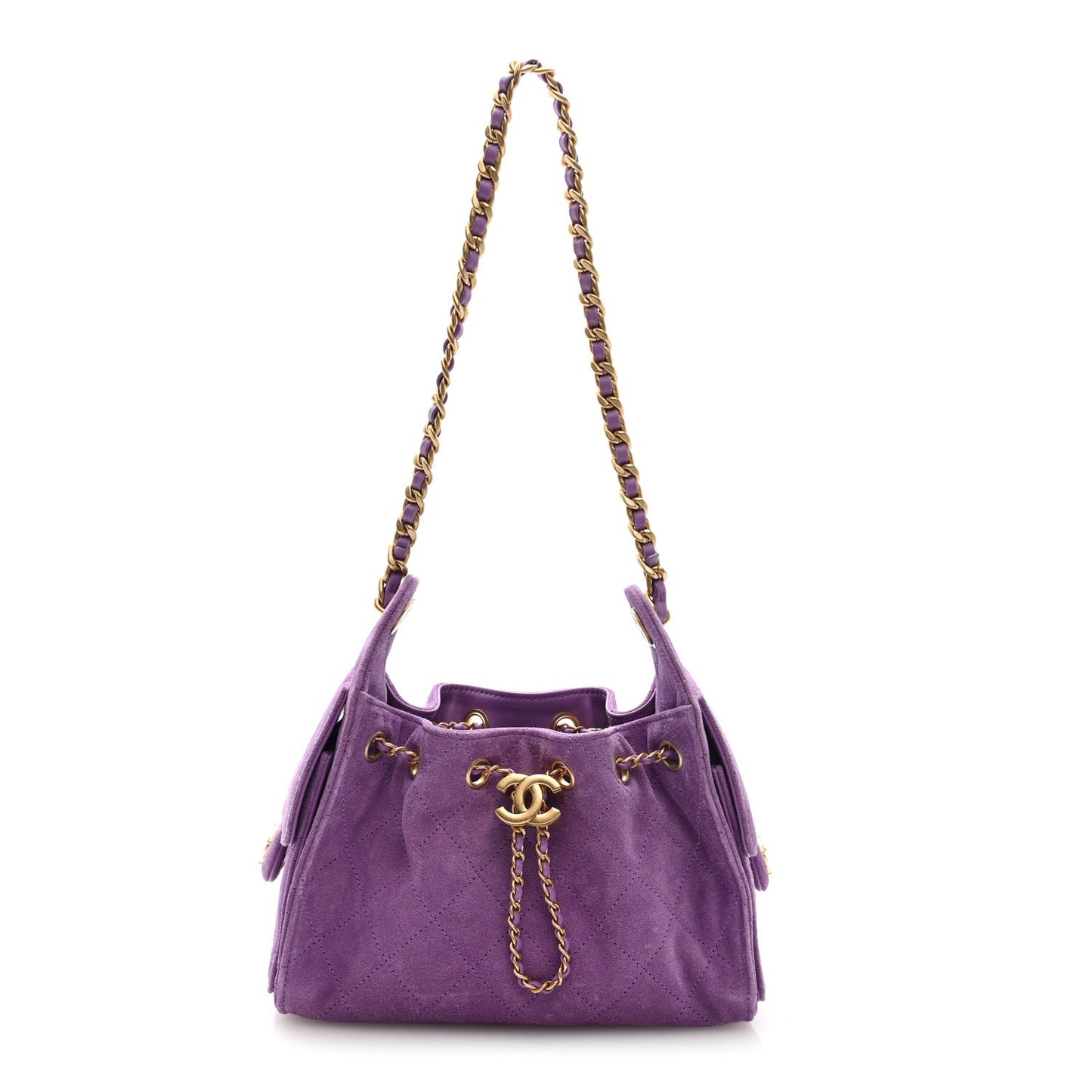 Suede Quilted Mini Chanel 25 Handbag Purple