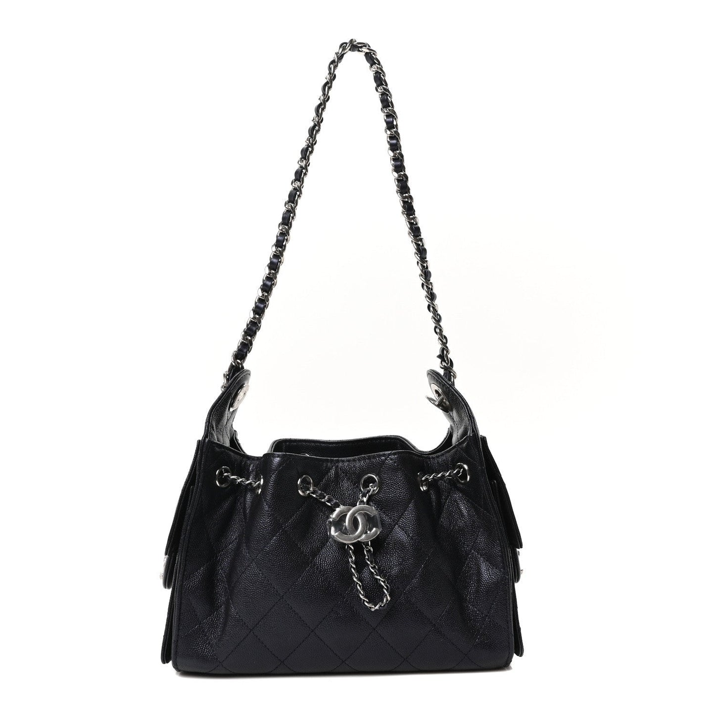 Metallic Caviar Quilted Mini Chanel 25 Handbag Dark Blue