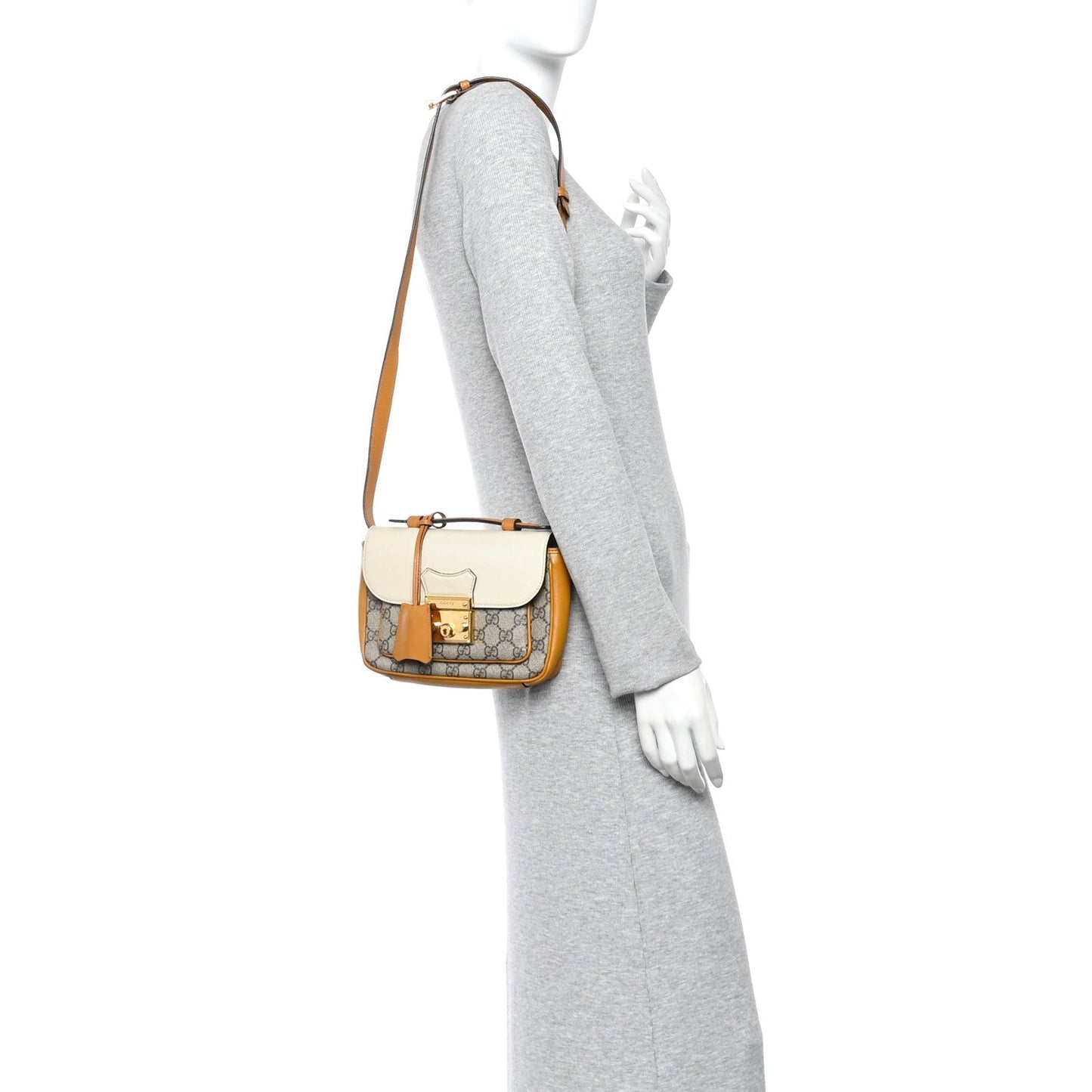 GG Supreme Monogram Calfskin Mini Padlock Flap Pocket Shoulder Bag Beige Mystic White Sun Oil