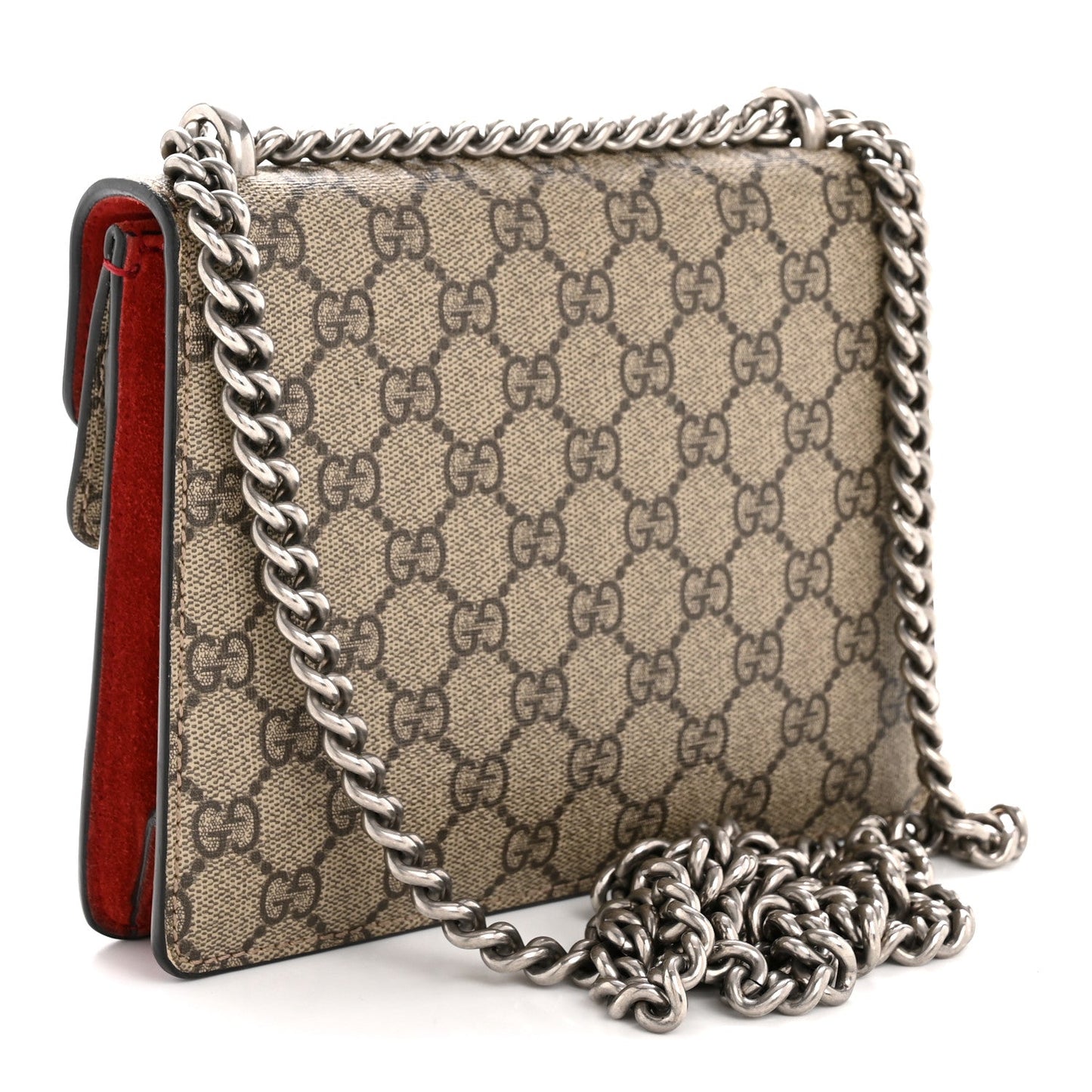 GG Supreme Monogram Suede Mini Dionysus Shoulder Bag Beige Ebony Vulcanic Red