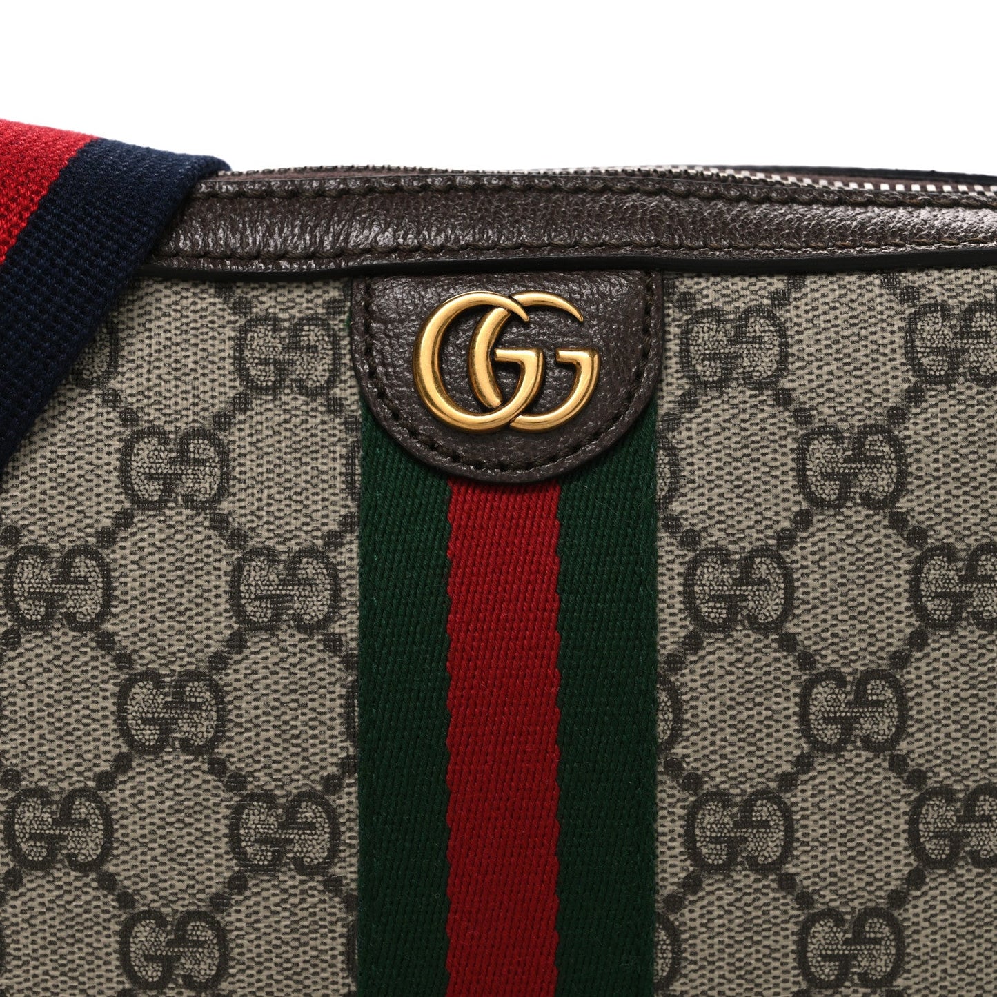 GG Supreme Monogram Textured Dollar Calfskin Web Ophidia Wristlet Shoulder Bag Beige Ebony New Acero