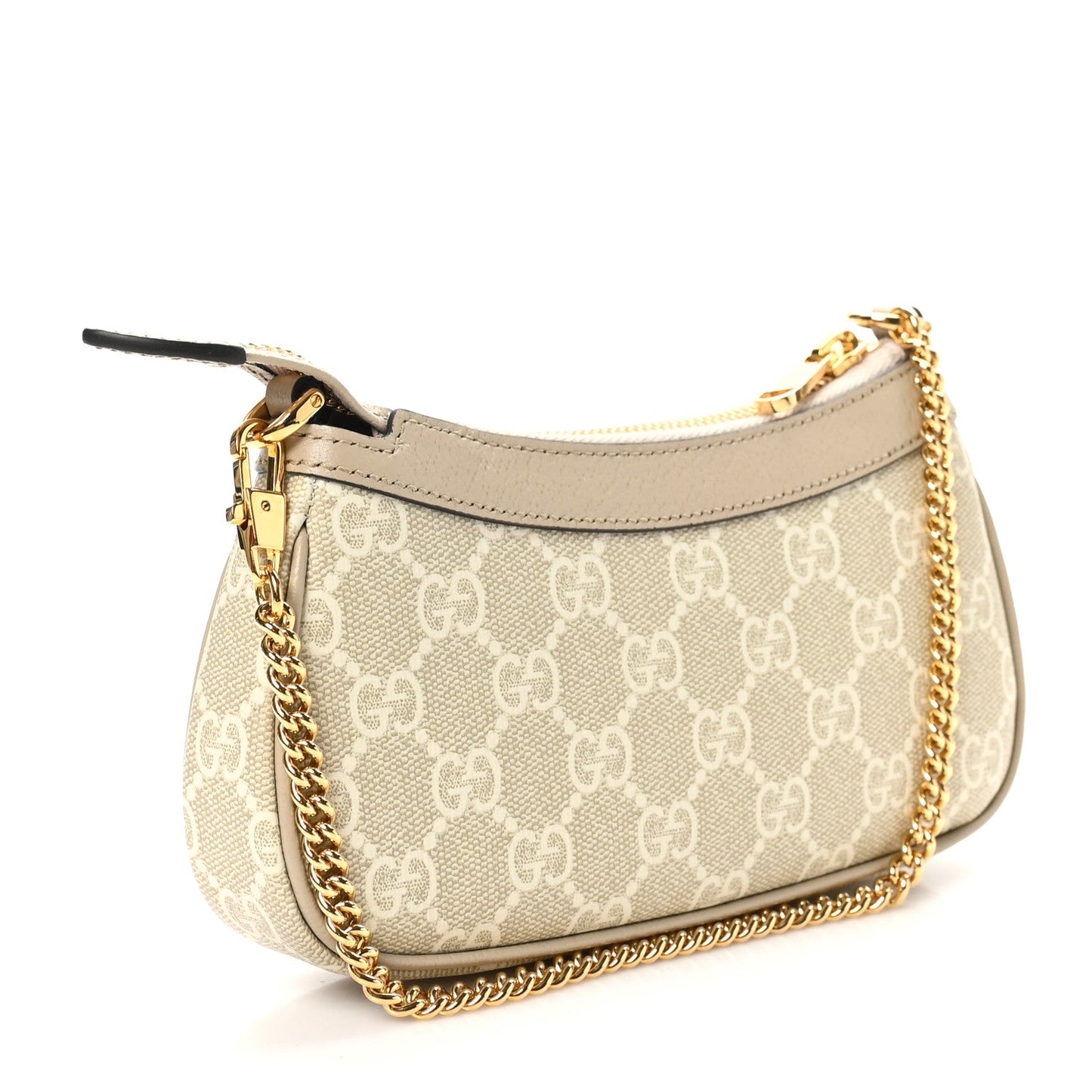 GG Supreme Monogram Textured Dollar Calfskin Web Mini Ophidia GG Handbag Beige Mystic White Oatmeal