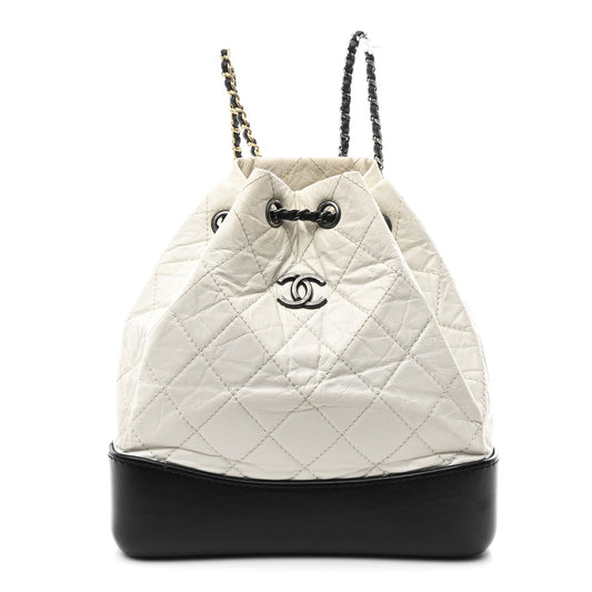 Aged Calfskin Quilted Small Gabrielle Backpack Black White