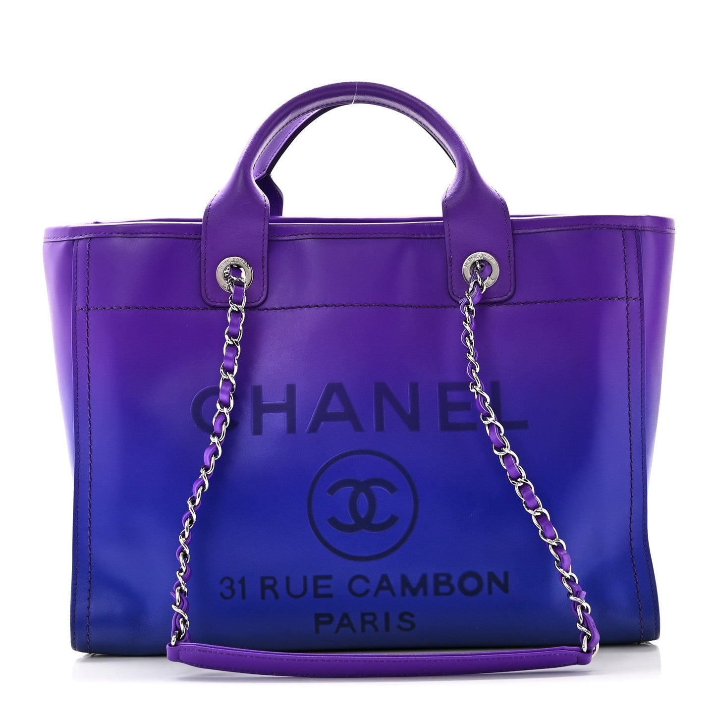 Shaded Calfskin Small Deauville Tote Purple Blue