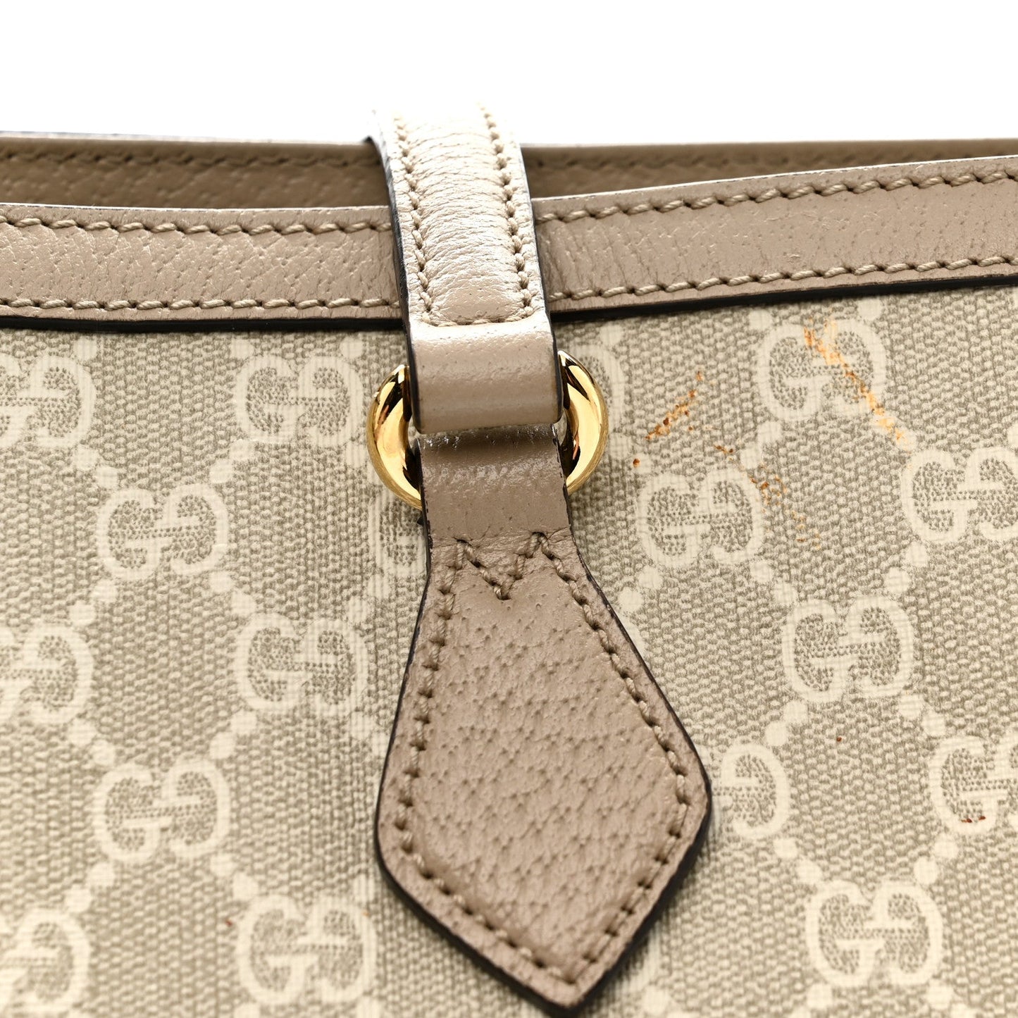 GG Supreme Monogram Textured Dollar Calfskin Web Medium Ophidia Shopping Tote Beige Mystic White Oatmeal
