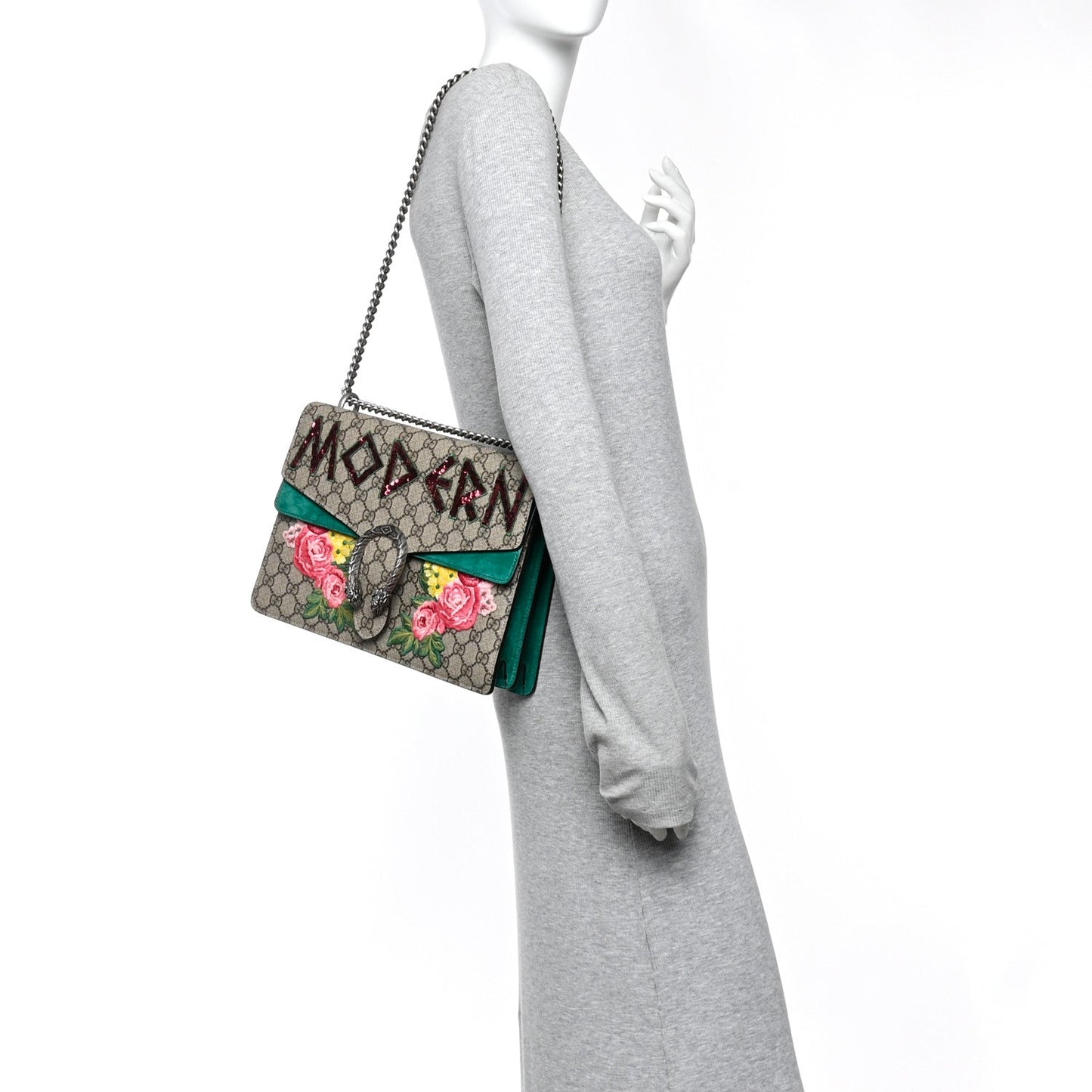 GG Supreme Monogram Embroidered Medium Dionysus Shoulder Bag Emerald