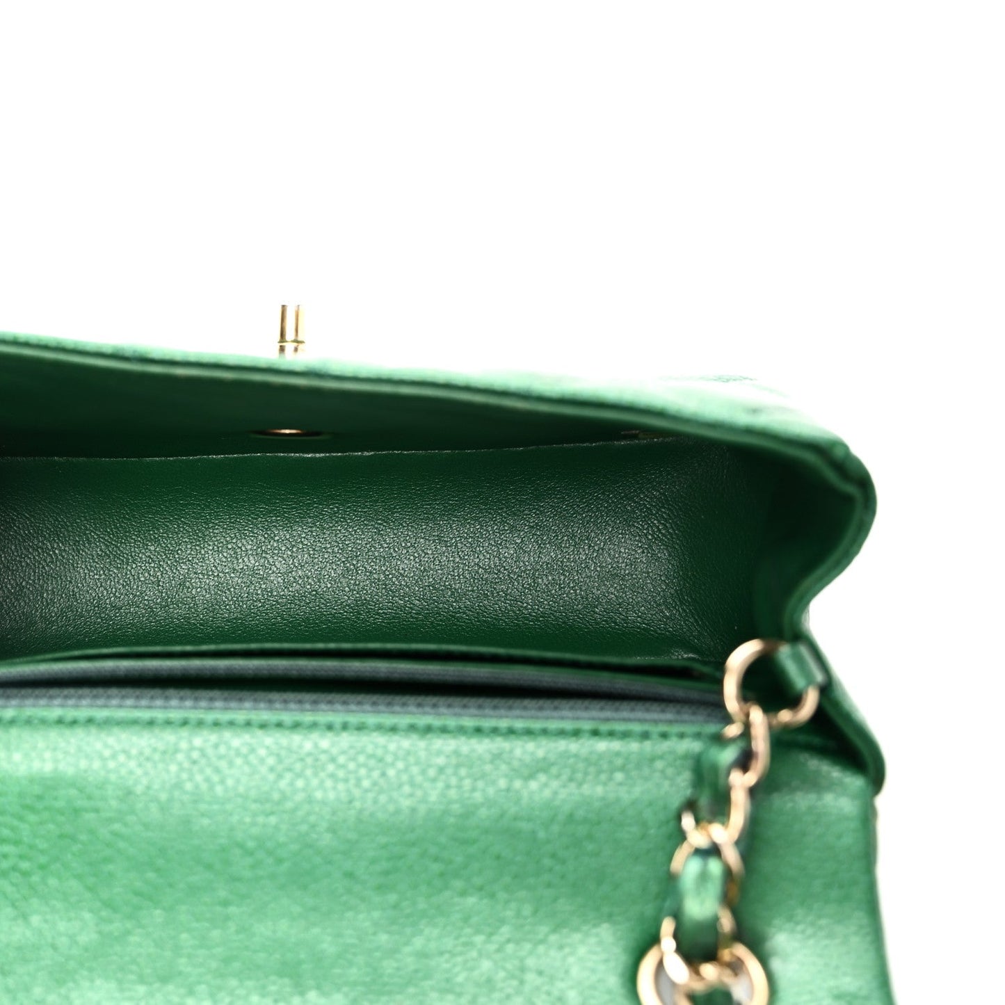 Metallic Caviar Quilted Mini Rectangular Flap Green