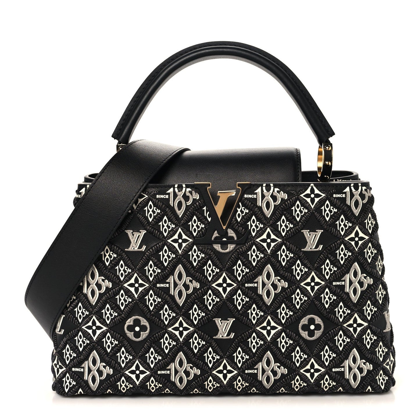 Calfskin Since 1854 Embroidered Capucines PM Black