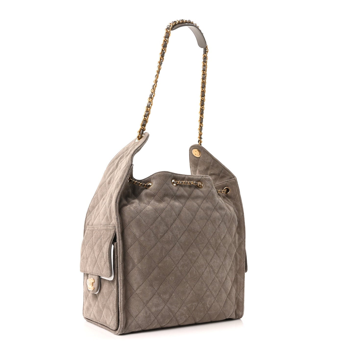 Suede Quilted Medium Chanel 25 Handbag Dark Grey
