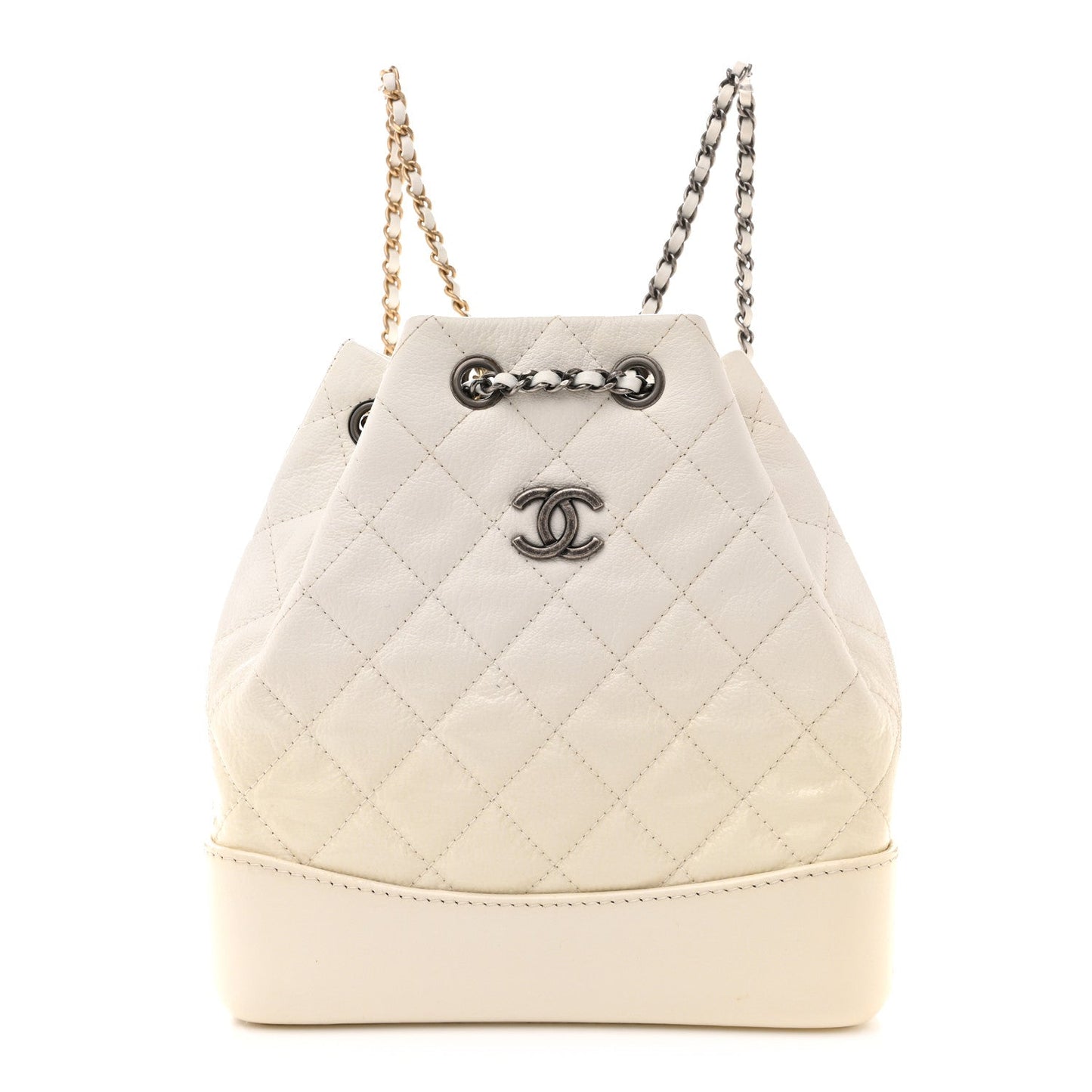 Patent Goatskin Quilted Small Gabrielle Backpack White
