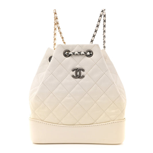 Patent Goatskin Quilted Small Gabrielle Backpack White