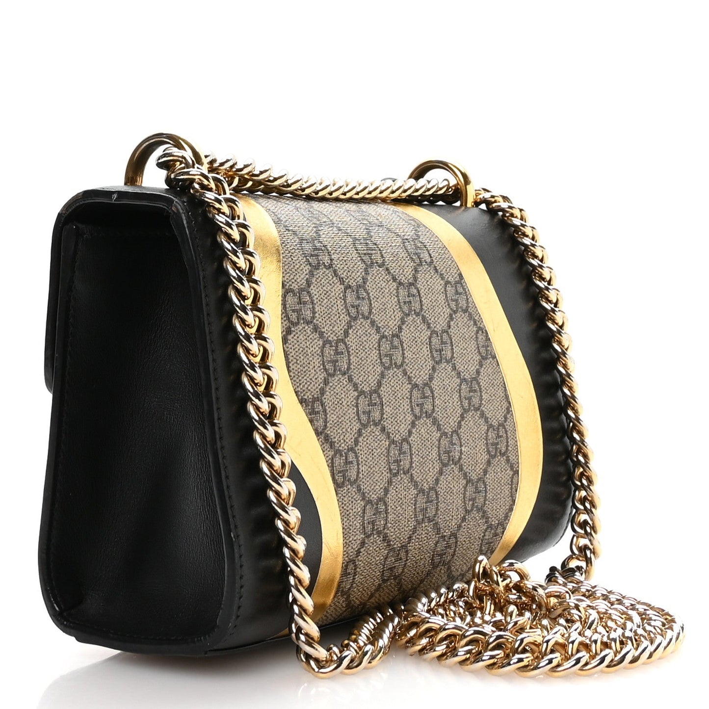 Calfskin GG Supreme Monogram Small Padlock Shoulder Bag Black Gold