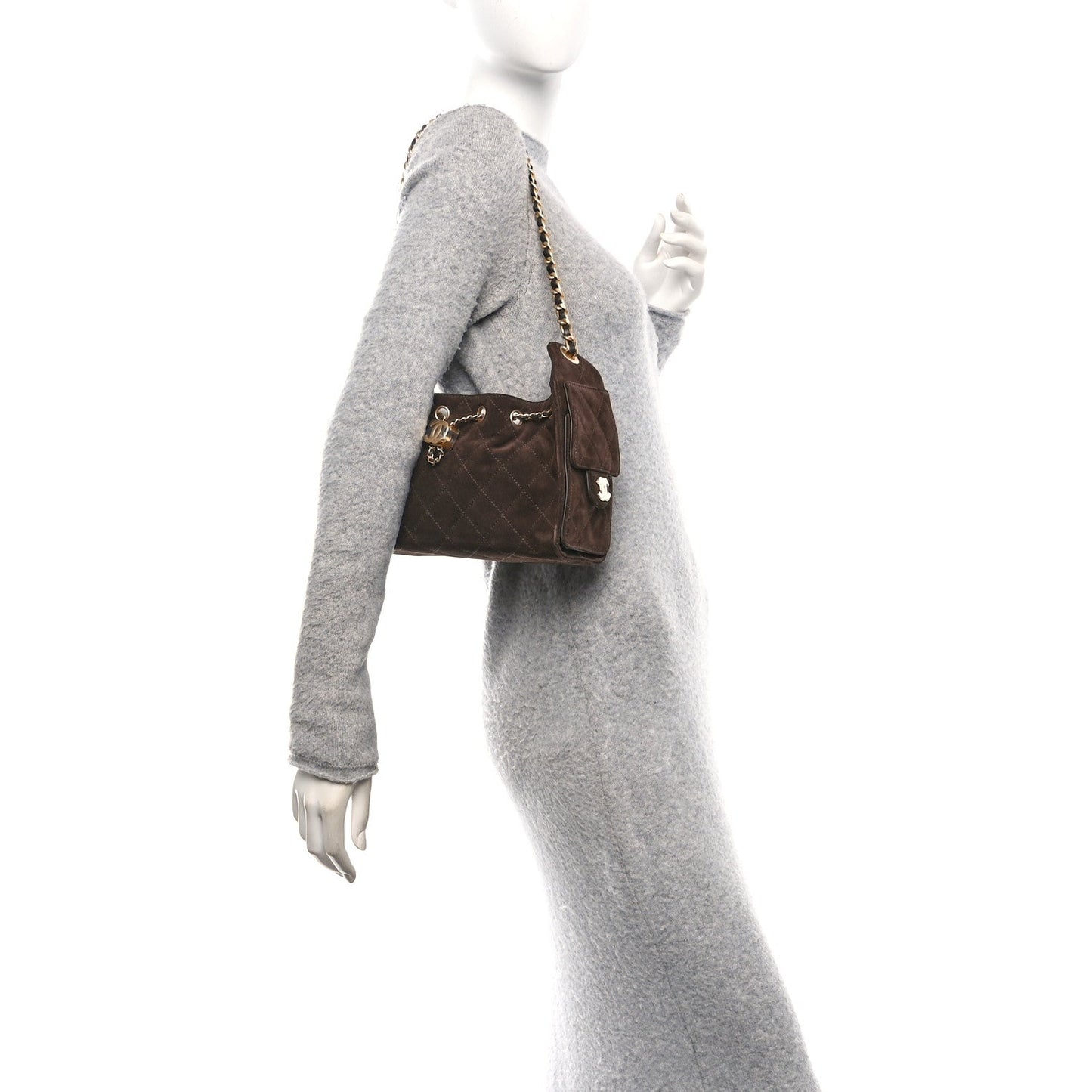 Suede Quilted Mini Chanel 25 Handbag Dark Brown