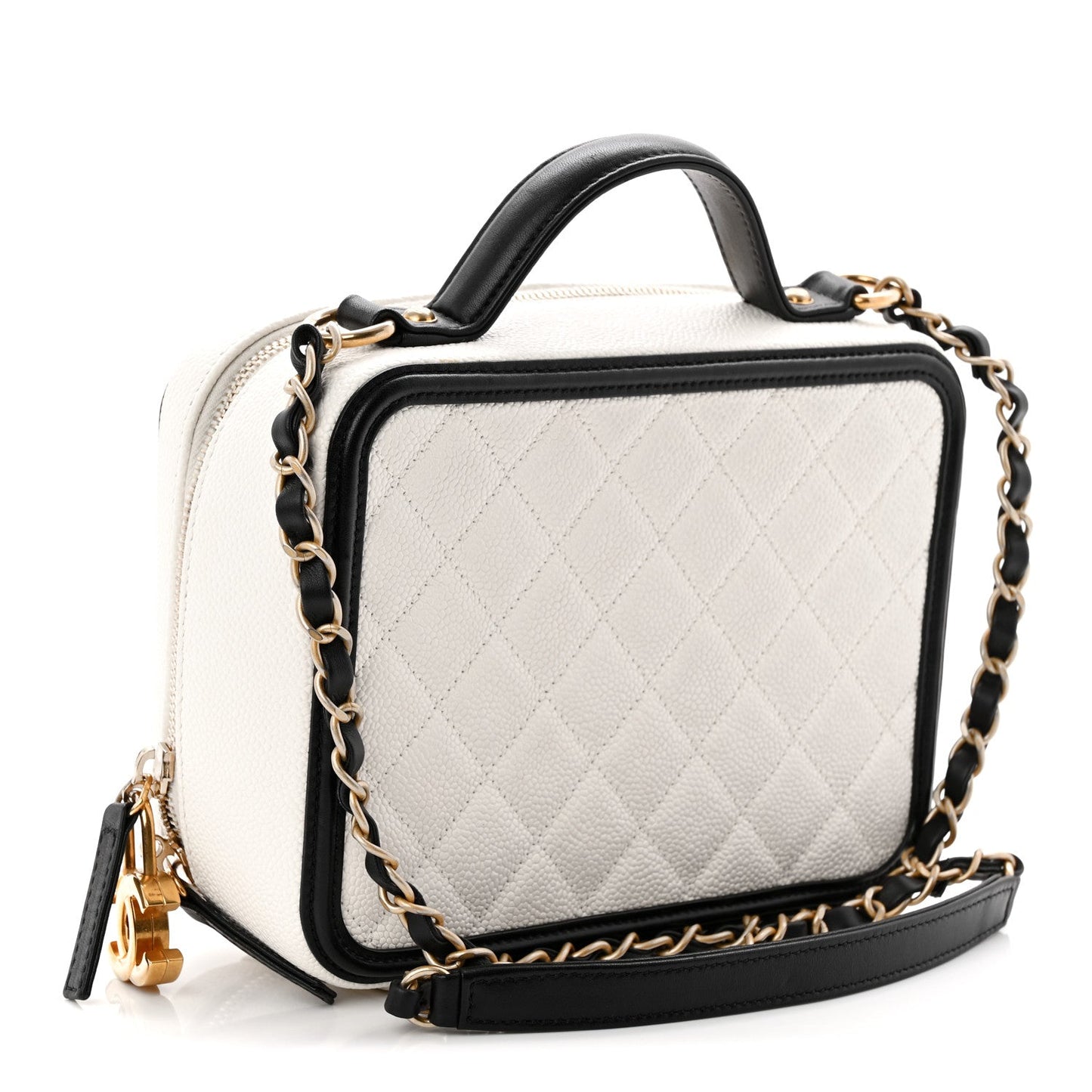 Caviar Quilted Medium CC Filigree Vanity Case White Black
