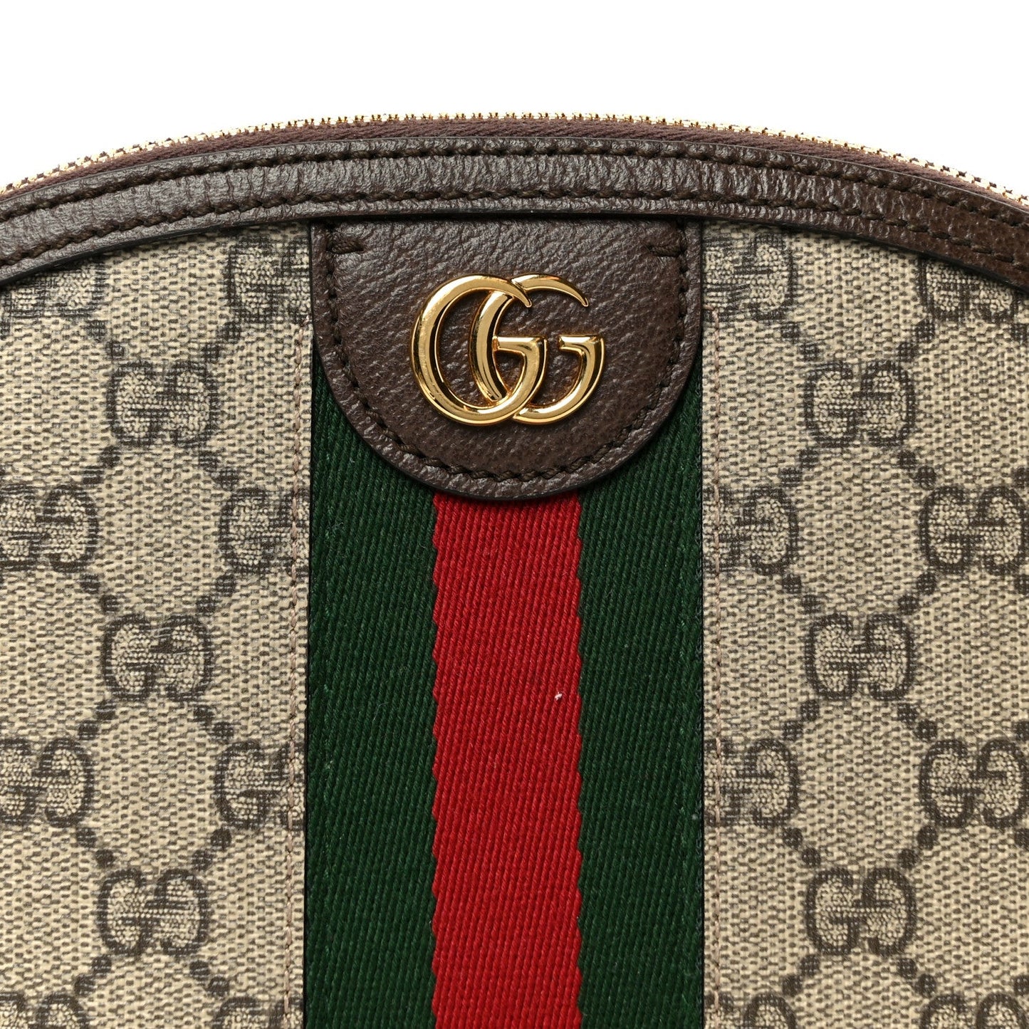 GG Supreme Monogram Textured Dollar Calfskin Web Small Ophidia Dome Shoulder Bag Beige Ebony New Acero