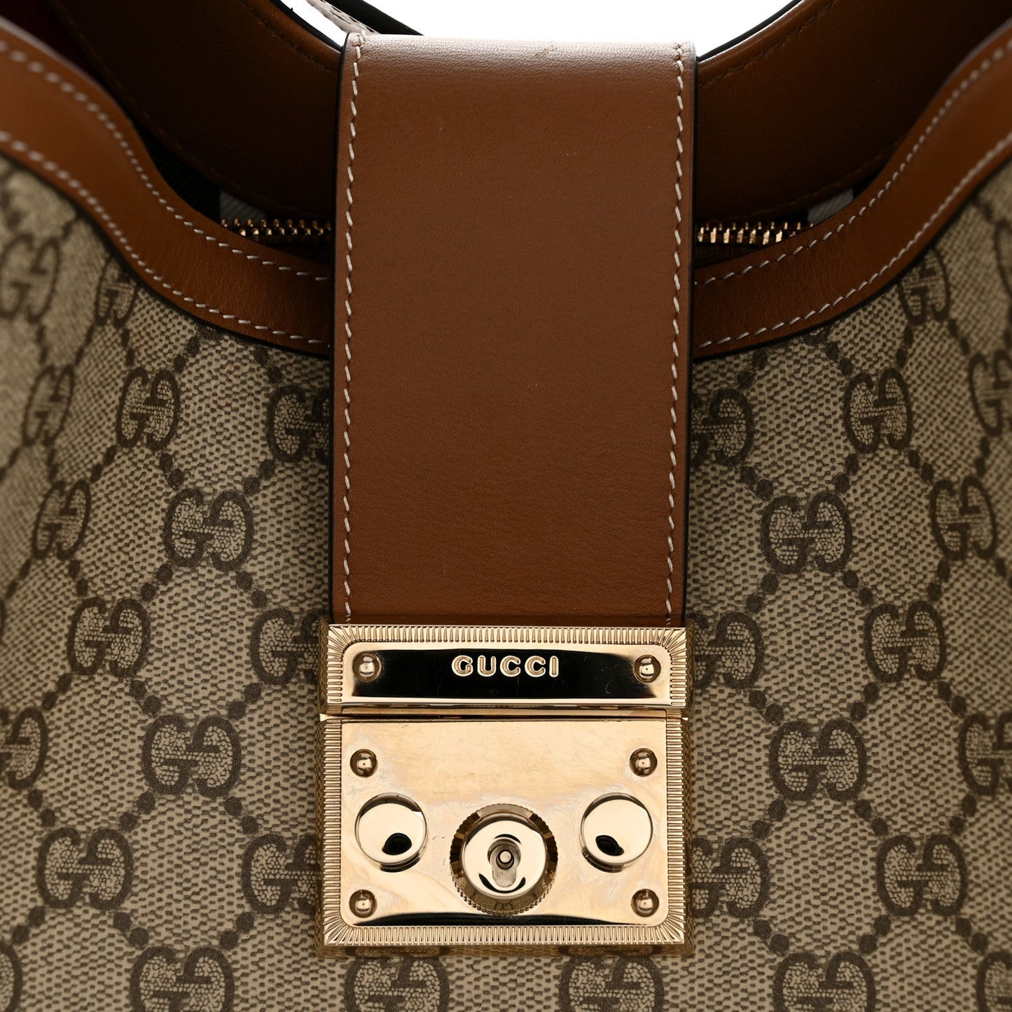 GG Icon Monogram Padlock Shoulder Bag Beige Dark Brown