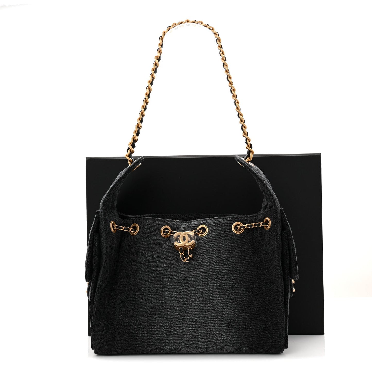 Washed Denim Quilted Small Chanel 25 Handbag Black