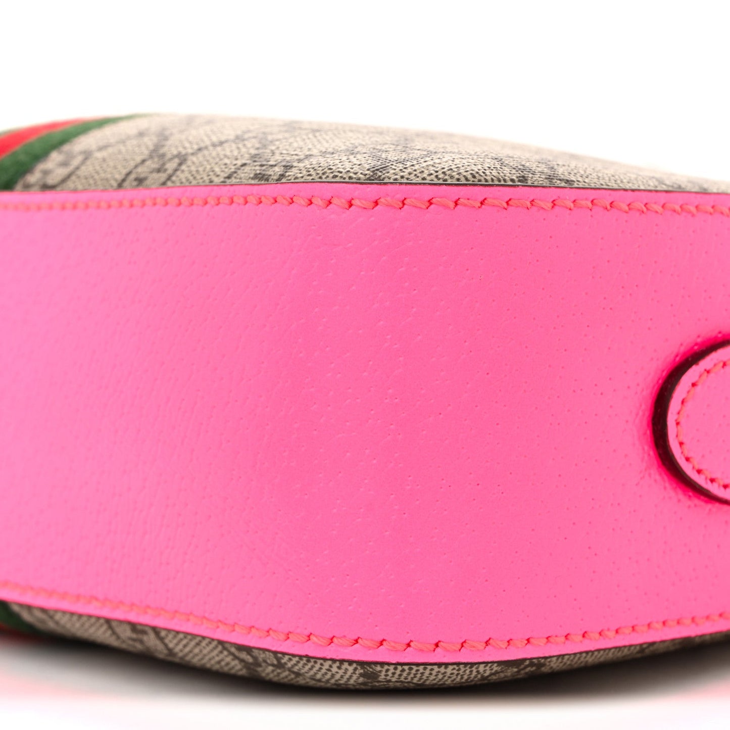 GG Supreme Monogram Textured Dollar Calfskin Web Ophidia Small Crossbody Bag Beige Ebony Fuchsia
