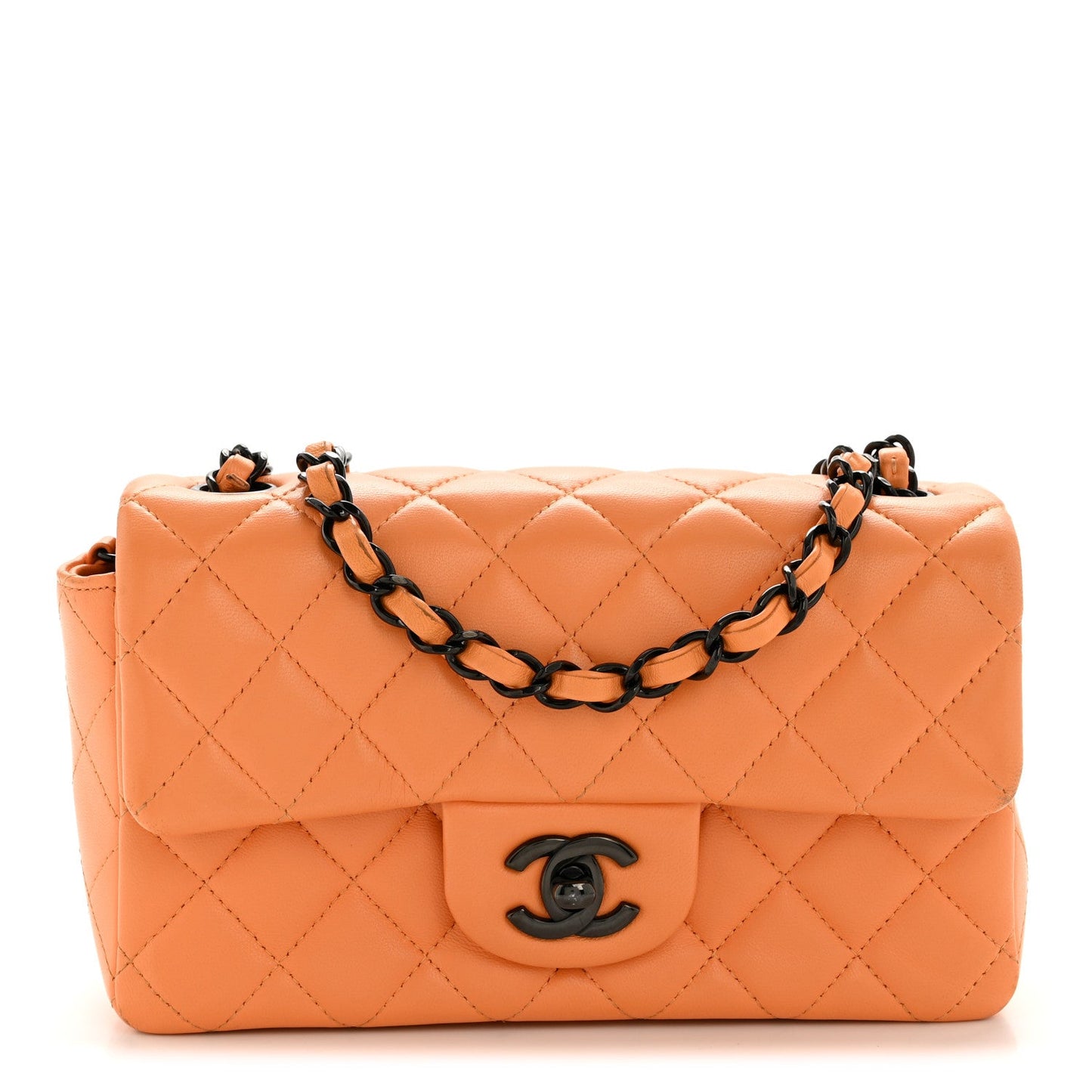 Lambskin Quilted Mini Rectangular Flap Orange